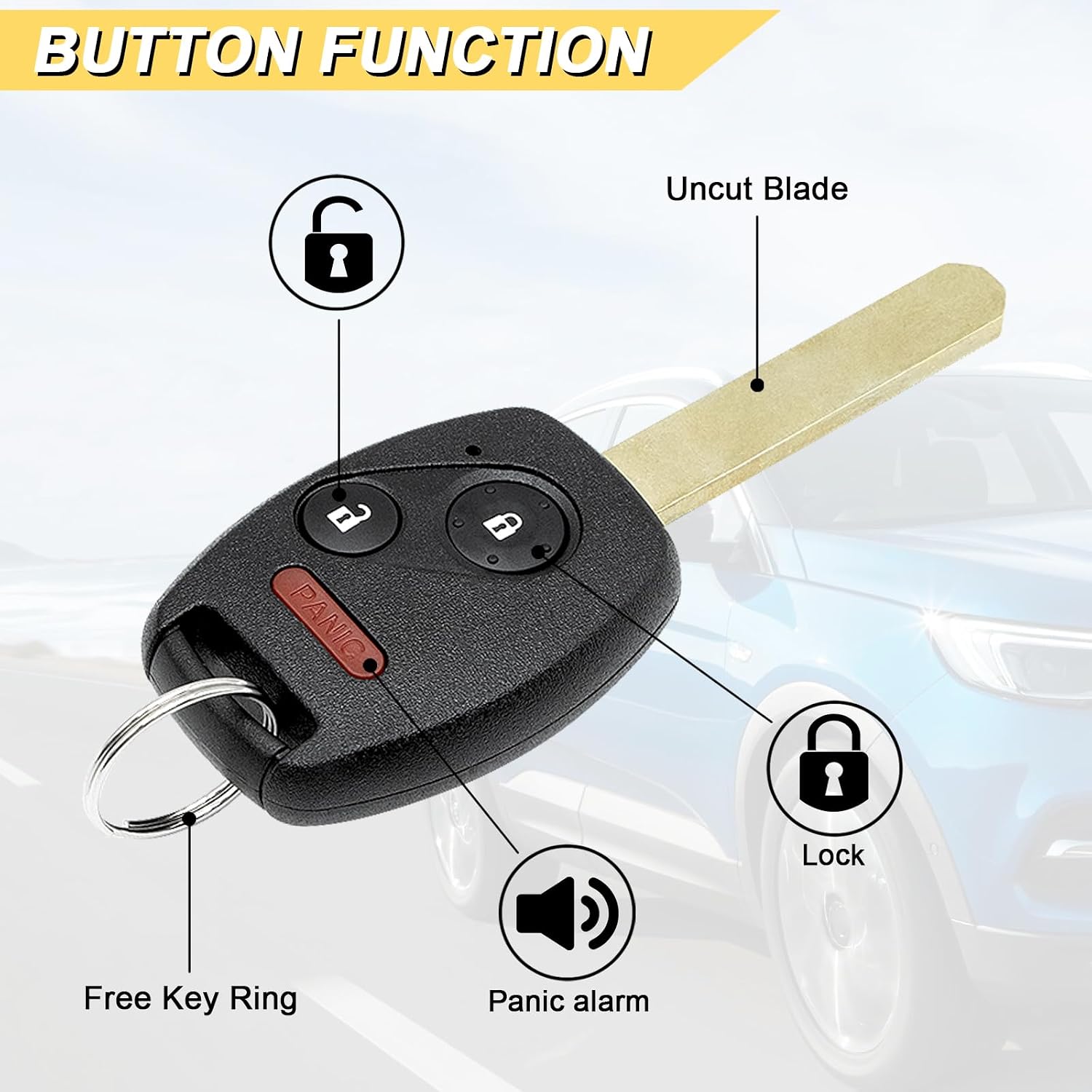Vurkcy Key Fob Replacement for 08-12 Honda Accord/ 07-13 CRV/ 11-15 CR-Z/ 09-13 Fit/ 10-14 Insight Car Keyless Entry Remote Control, MLBHLIK-1T, 3 Btn, 2Pcs