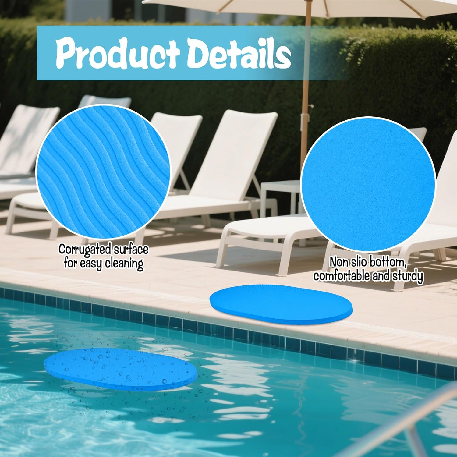 4 Pcs Poolside Seating Mat - 17.7 x 13.4 Soft Oval Foam Poolside Seat Cushion for Edge of Pool, Portable Seat Mat for Side of Pool, Poolside Seat Pad for Above Ground Pools Lounging
