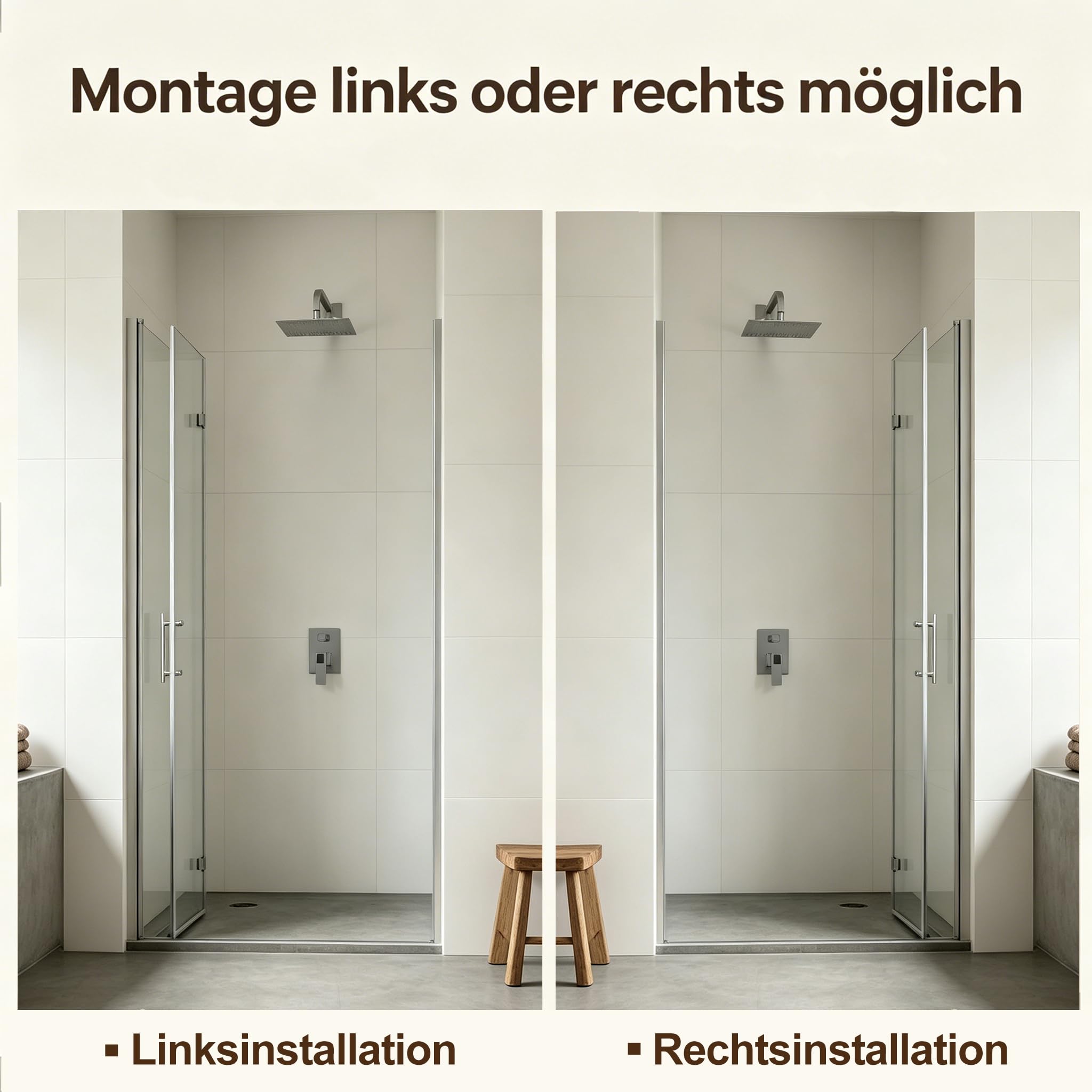 Nische Duschtür Faltbar 90 cm, Höhe: 195 cm, Verstellbereich 89–91 cm, Nischentür Dusche mit Falttür aus 6 mm ESG Nano-Glas, Duschabtrennung Faltbar, Rahmenlos Duschwand, ohne Duschtasse