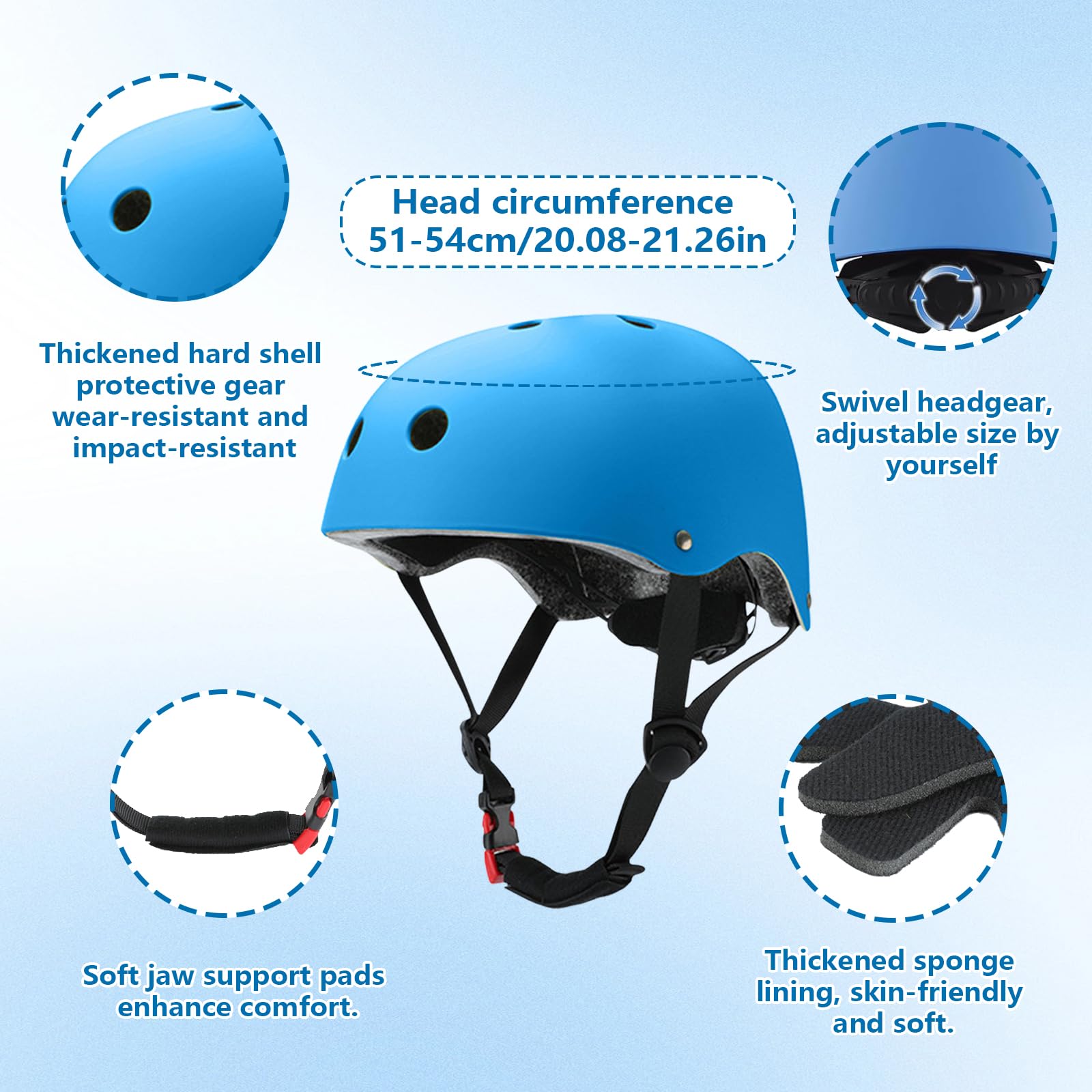 Set di Protezioni per Bambini, Conjuntos de Patinajes, traspirante e regolabile, set di ginocchiere per bambini per bicicletta, skateboard, scooter (Blu)