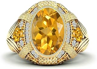 4 Carat Large Gemstone Ring for Men 10K 14K 18K Real Gold Luxury Oval Cut Gemstone Ring Mens Engagement Anniversary Wedding Rings for Husband Dad Boyfriend Father’s Day,3ct Center Stone