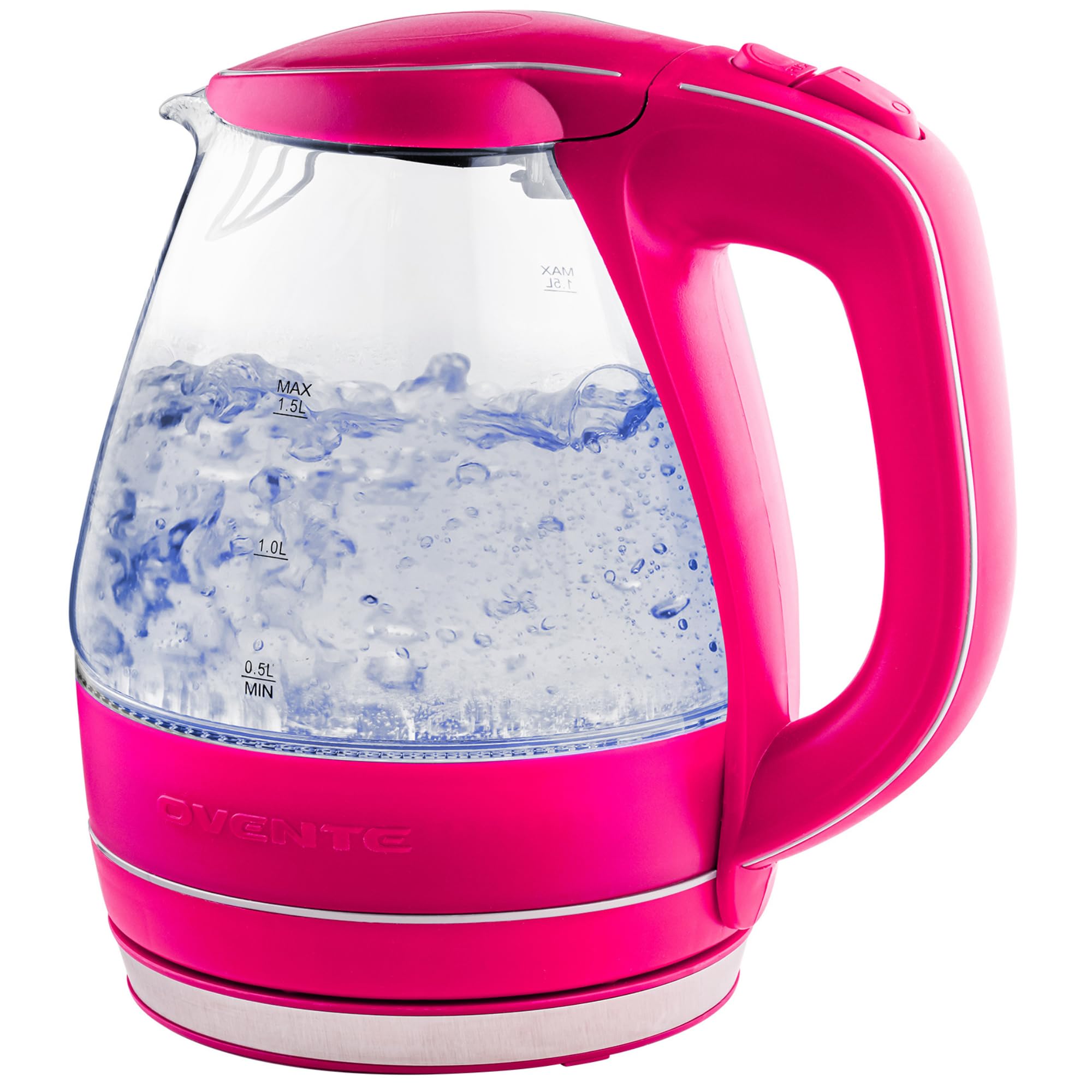 OVENTE Electric Kettle, 1.5L Borosilicate Glass Countertop Water Heater and Boiler for Coffee or Tea, BPA-Free, Auto Shut-Off, Boil-Dry Protection, Removable and Washable Spout Filter, Pink KG83F