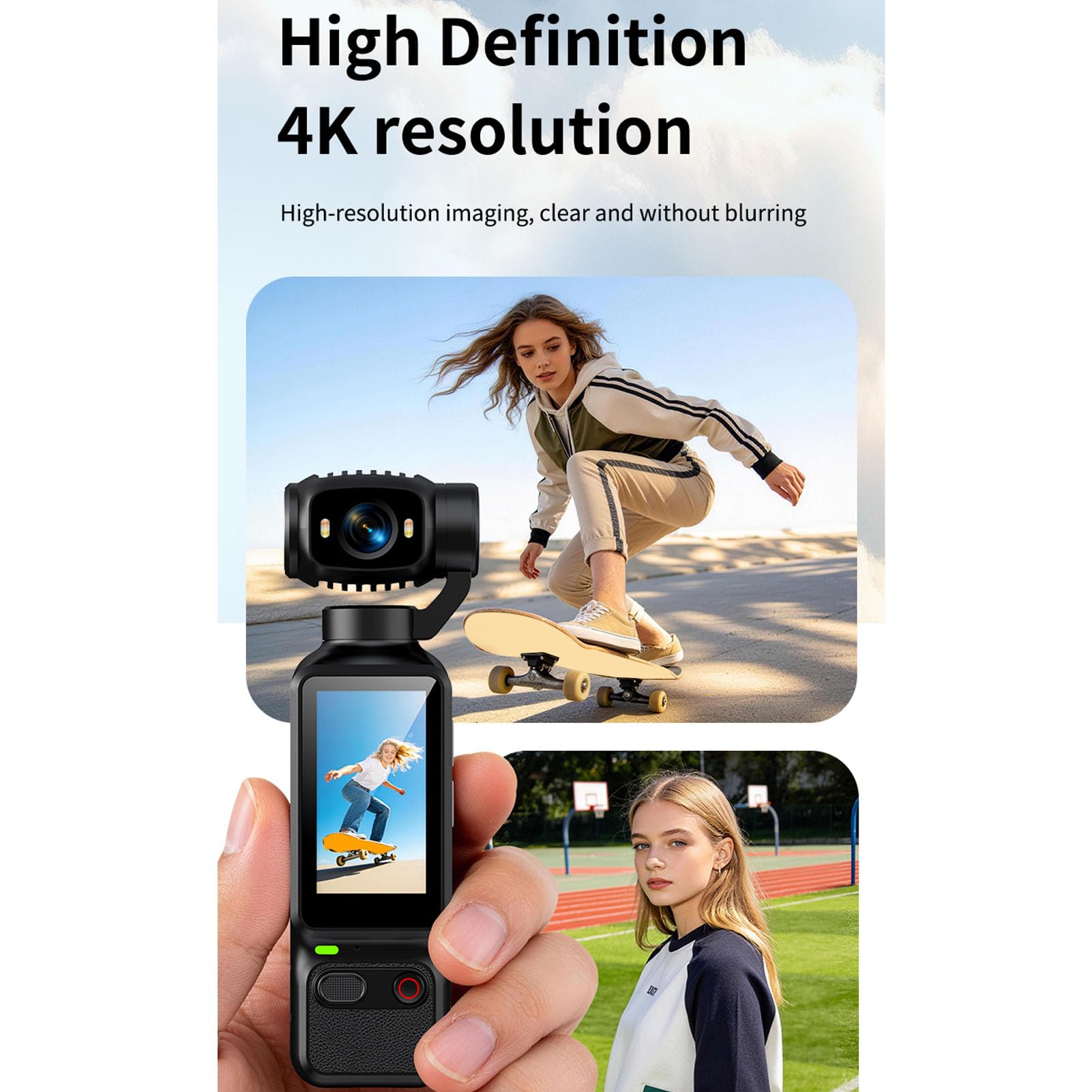 PUSOKEI Videocamera 4K Vlogging, Obiettivo Rotante 180°, per Vlog e (BLACK) | Fotocamera Digitale Tascabile, con Luce di Riempimento Morbida, Ideale per Vlog, Viaggi, Riunioni e Uso quotidiano.