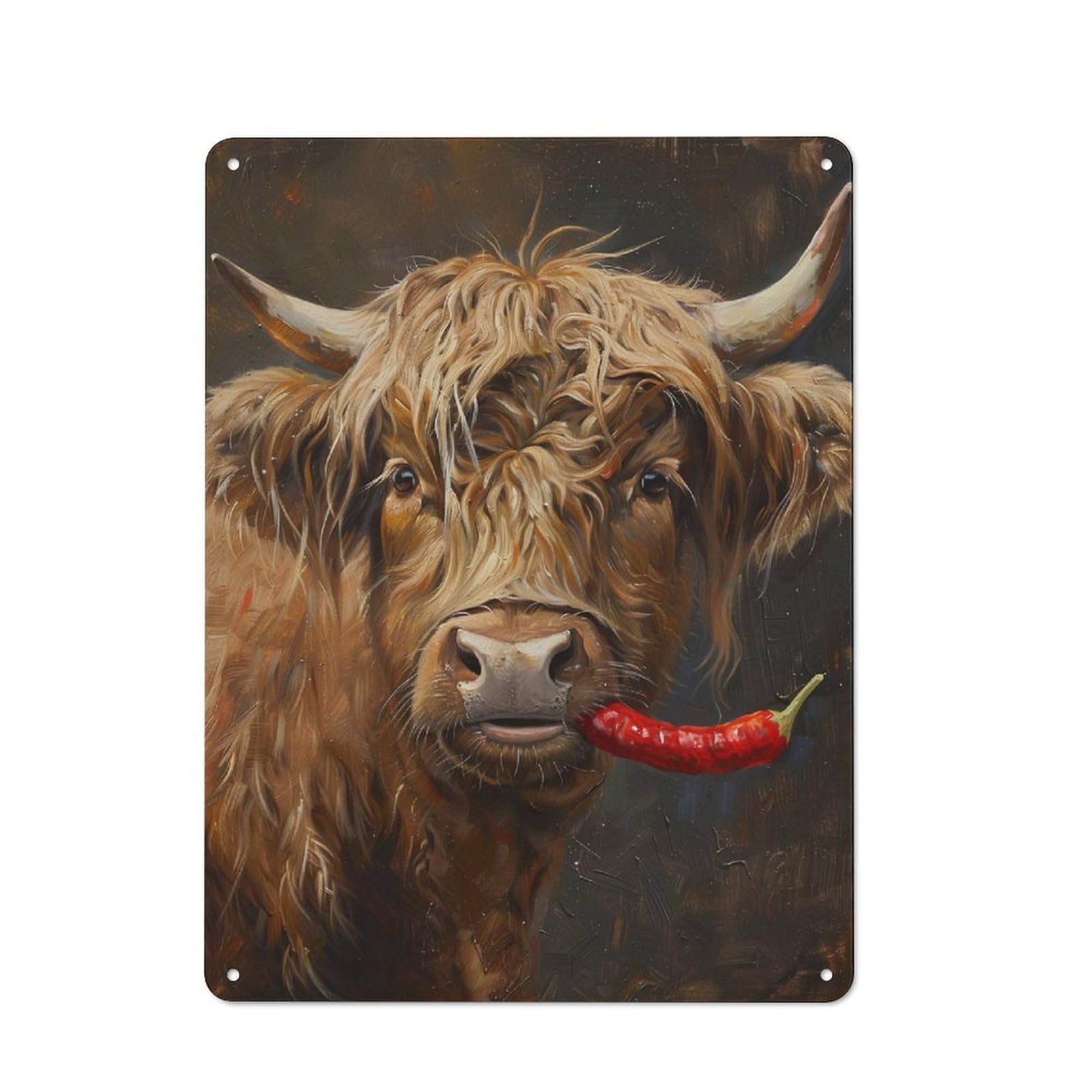 Highland Cow Red Pepper Shed Style Metal Wall Decor 40x30cm, Tin Sign for Conservatory, Home Bar Or Utility Room