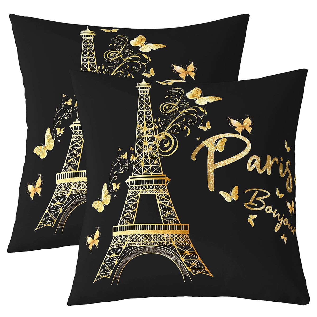 Feelyou Eiffel Tower Throw Pillow Covers 22"x22" Set of 2 Soft Paris Pillow Cases Cushion Covers for Living Room Bedroom Valentines Gloden Floral