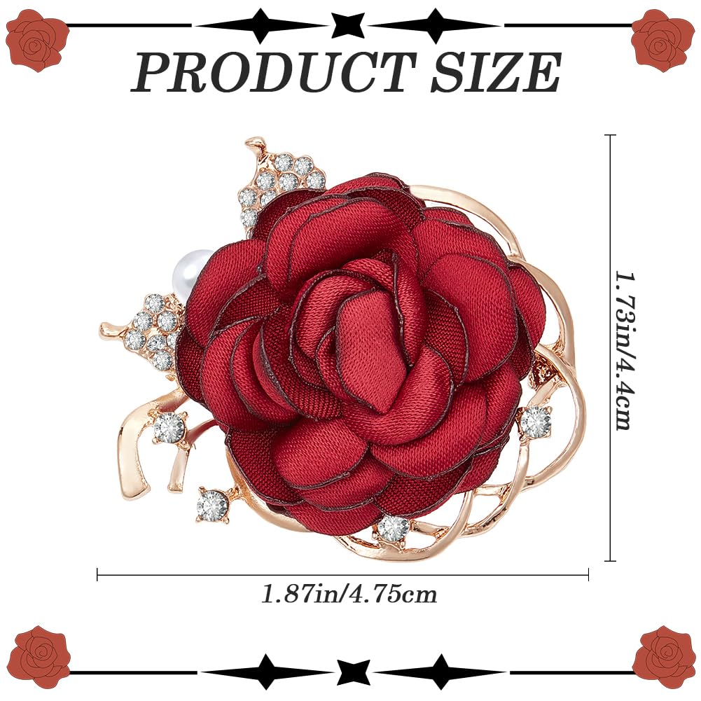 Yadiana Spilla A Rosa Fatta A Mano In Raso Con Perle E Cristallo - Elegante Accessorio Moda Per Donna E Uomo - Diametro 5cm - 4