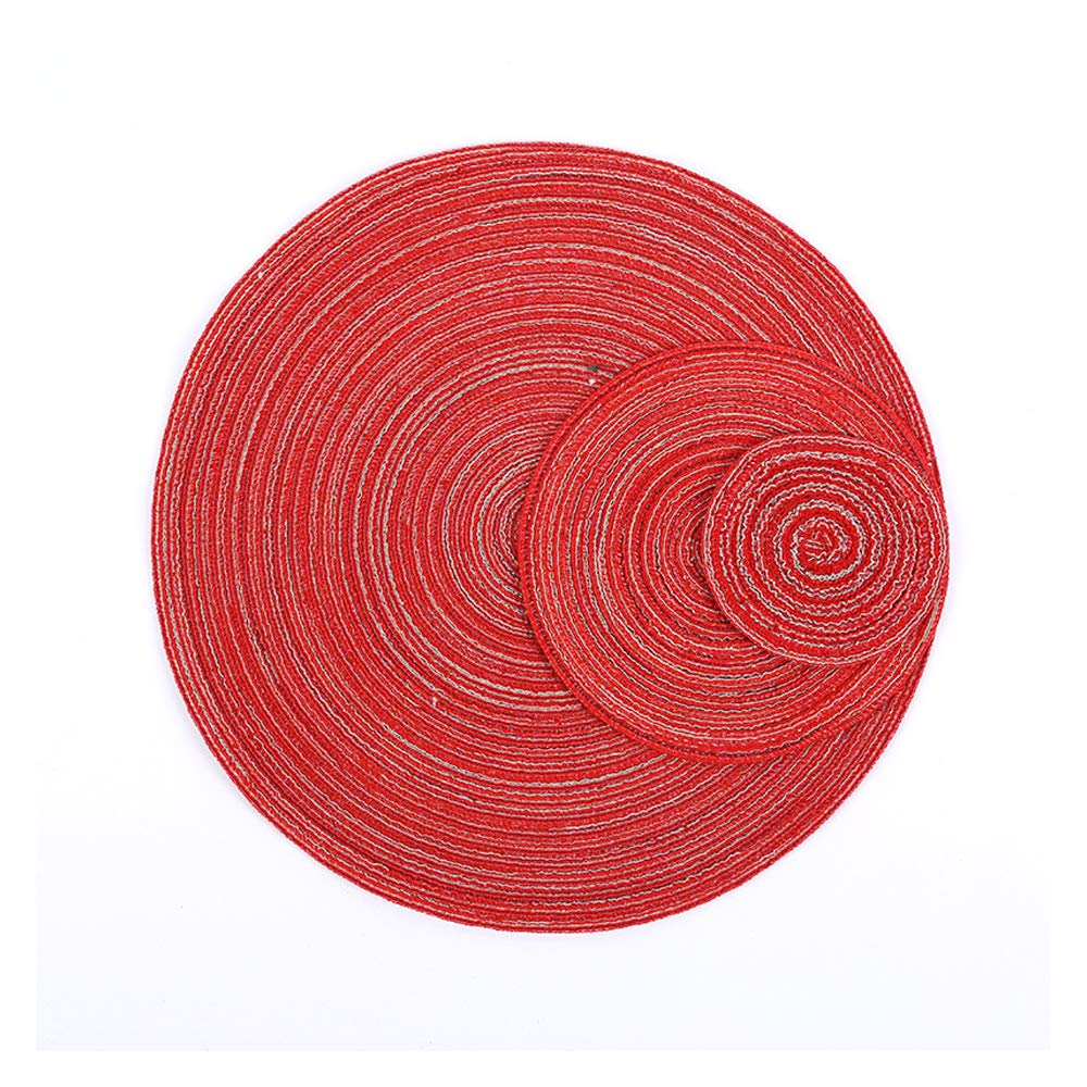 Placemats for Dining Table, Round Woven Dinner Mats Set of 4 (36cm/14", Red 2)