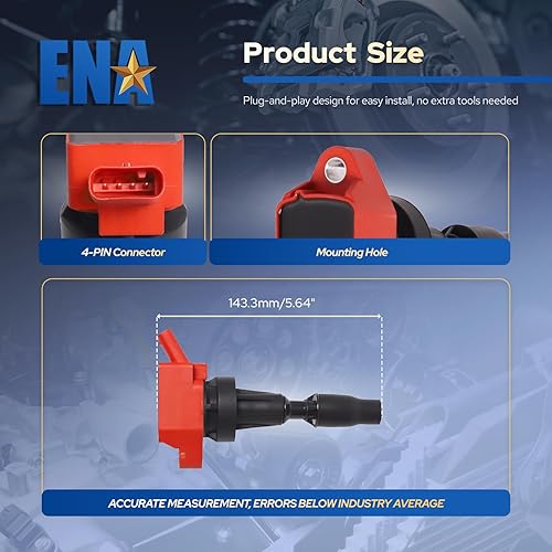 Miniatura 7 de ENA Bobina de encendido roja para UF817 compatible con Hyundai Elantra Kona Sonata Tucson Veloster Kia Forte Koup Forte5 Optima Seltos Soul