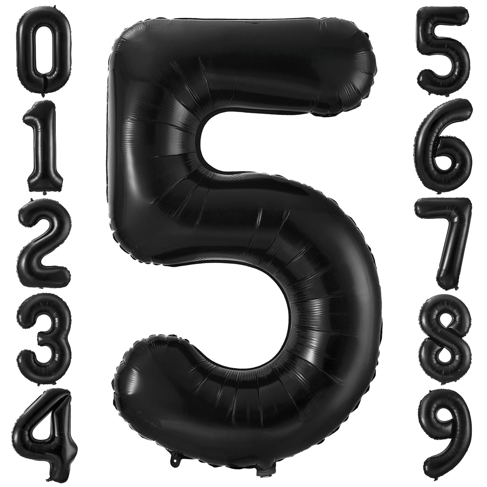 Black 5 Balloon Number,40 Inch Number 5 Balloon Large Black 5 Foil Mylar Helium Balloon for Birthday Party Decorations