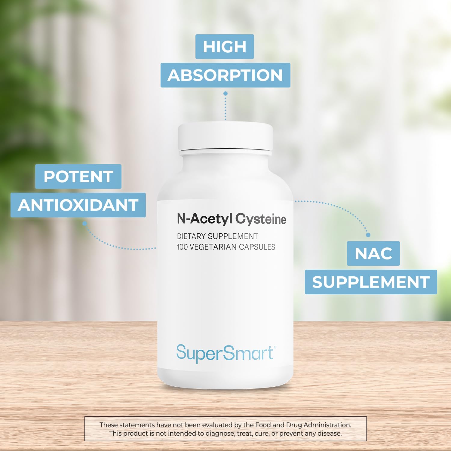 Amazon.com: Supersmart - NAC N-Acetyl Cysteine 1800 mg Per Day - Amino  Acids - Antioxiddants & Anti Aging Supplement - Glutathione Precursor |  Non-GMO & Gluten Free - 100 Vegetarian Capsules : Health & Household
