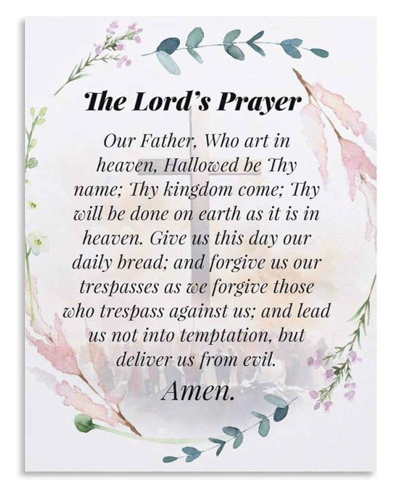 MDBJTCYZN Christian Bible Verse Poster, The Lord's Prayer Wall-Art for Home, Prayer Room & Church Decor(Framed,08x12inch(20x30cm))