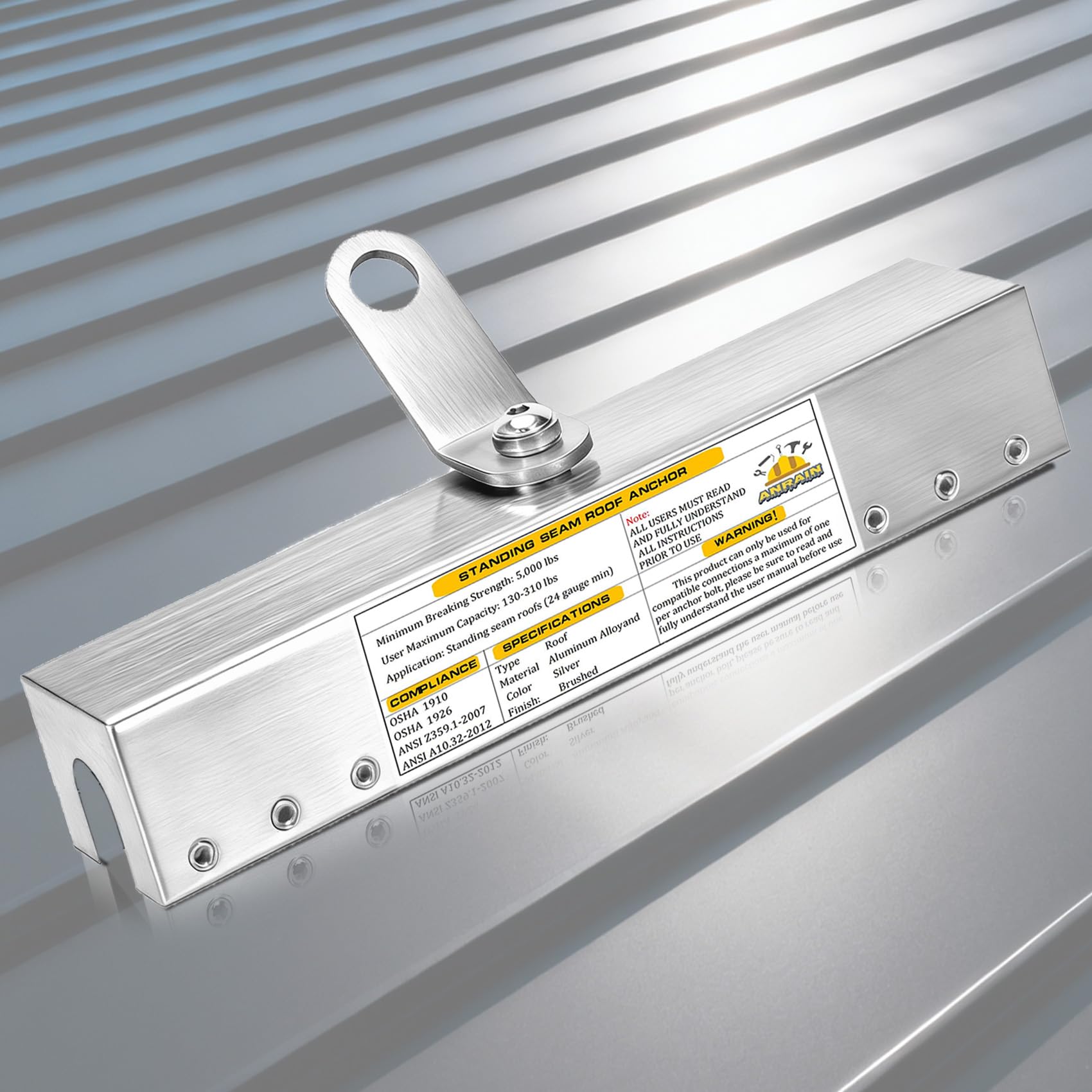 Standing Seam Roof Anchor, Roof Clamp Anchor Fall Protection Kit, 360° Swivel Non-Penetrating Design, 5000lbs Strength, Lightweight Aluminum, OSHA