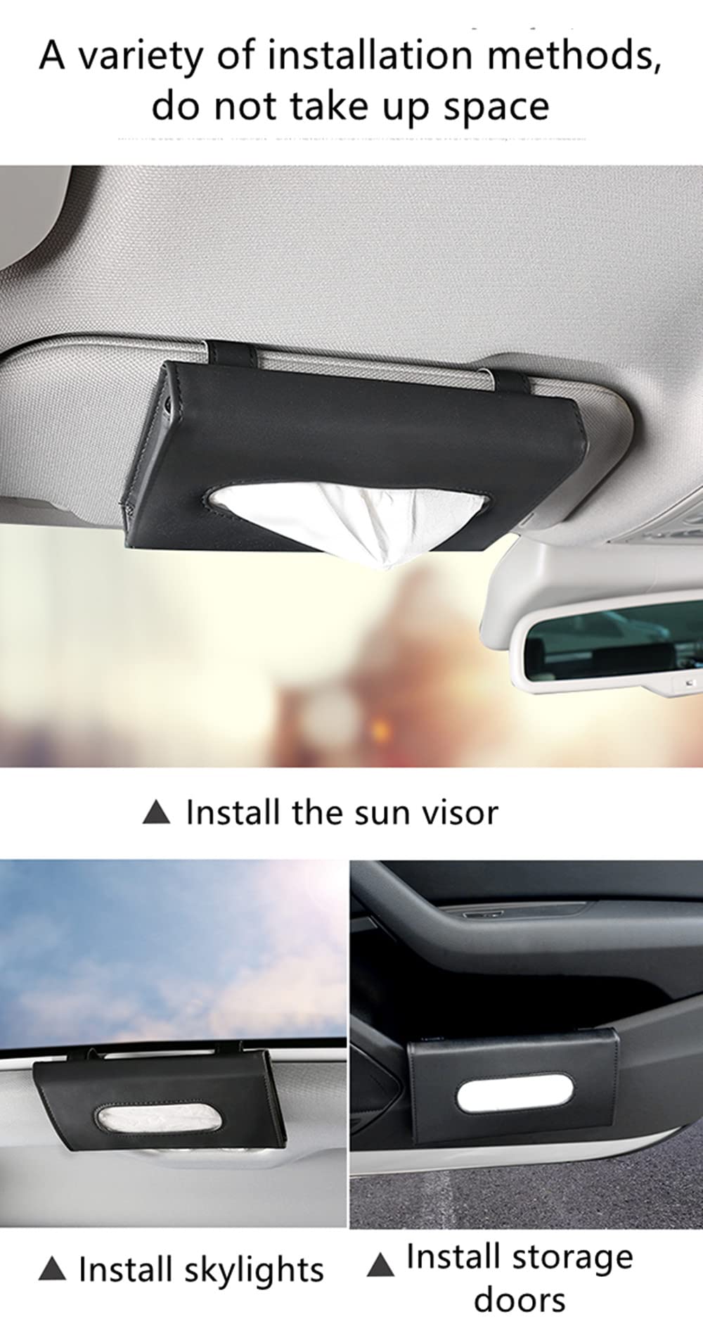 Boîte à mouchoirs de voiture, pare-soleil, siège arrière, toit ouvrant, boîte à mouchoirs à suspendre, support de mouchoirs de voiture en cuir compatible avec la plupart des voitures (beige)