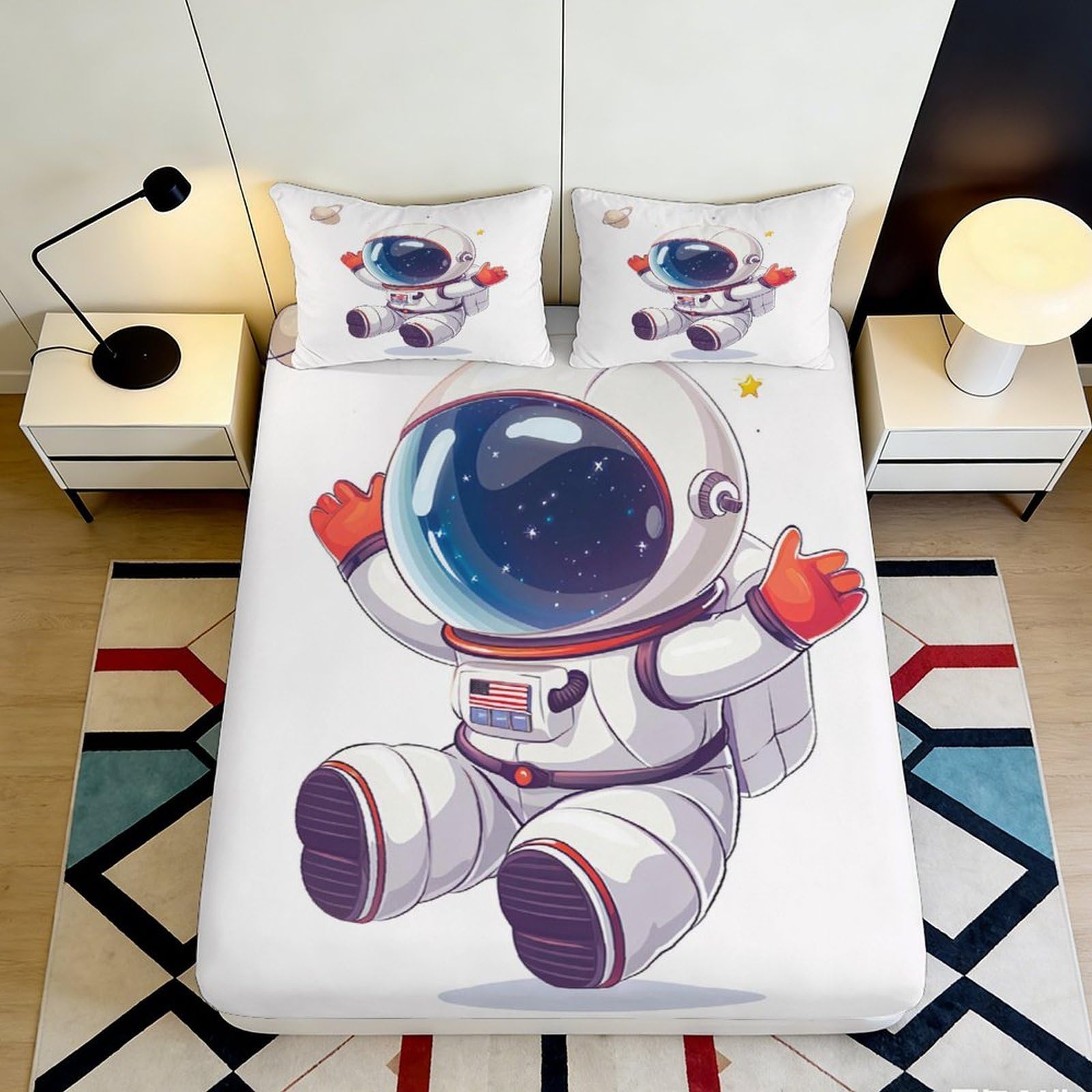 Uynsixtme Style-10 3D Printed Astronaut Fitted Sheet Microfiber Non-Slip Deep Pocket Space Mattress Fitted Cover Bedroom Bedding For Adults Teens 200X200x25cm