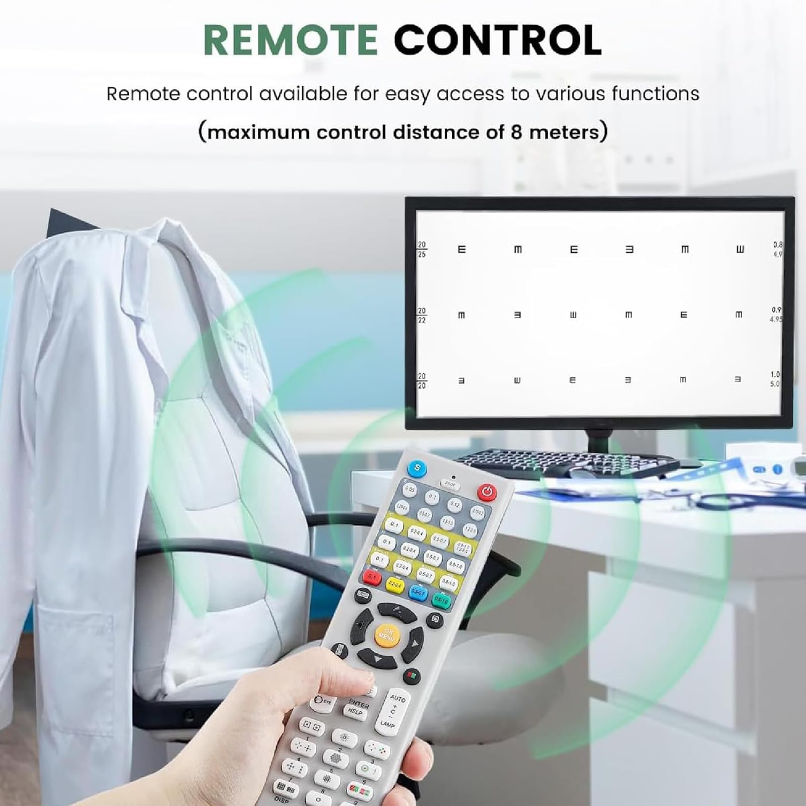 Gráfico óptico digital de agudeza visual LCD, proyector de optometría con control remoto, distancia ajustable de 1 a 6 m, ángulo de visión: H: 170/:160