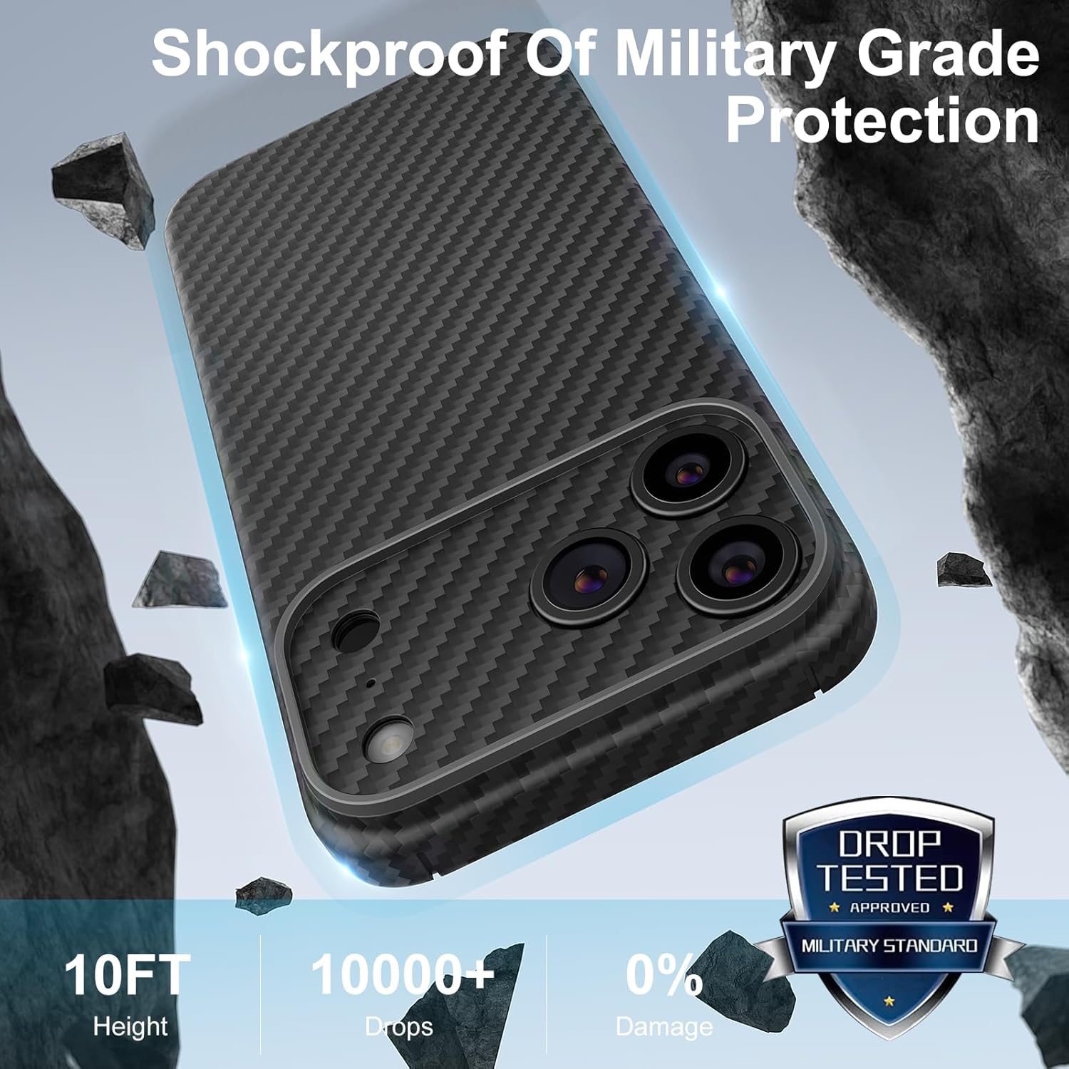 memumi Real Aramid Fiber for iPhone 17 Pro Max Case, [NO-case Feeling] Durable Sturdy Aramid Fiber with 0.5mm Slim Case for iPhone 17 Pro Max Thin and Minimalist in Carbon Fiber Design, Grey Black