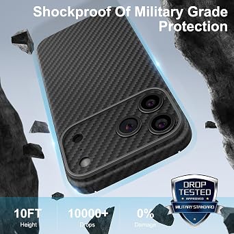 memumi Real Aramid Fiber for iPhone 17 Pro Case, [NO-case Feeling] Durable Sturdy Aramid Fiber with 0.5mm Slim Case for iPhone 17 Pro Thin and Minimalist in Carbon Fiber Design, Grey Black