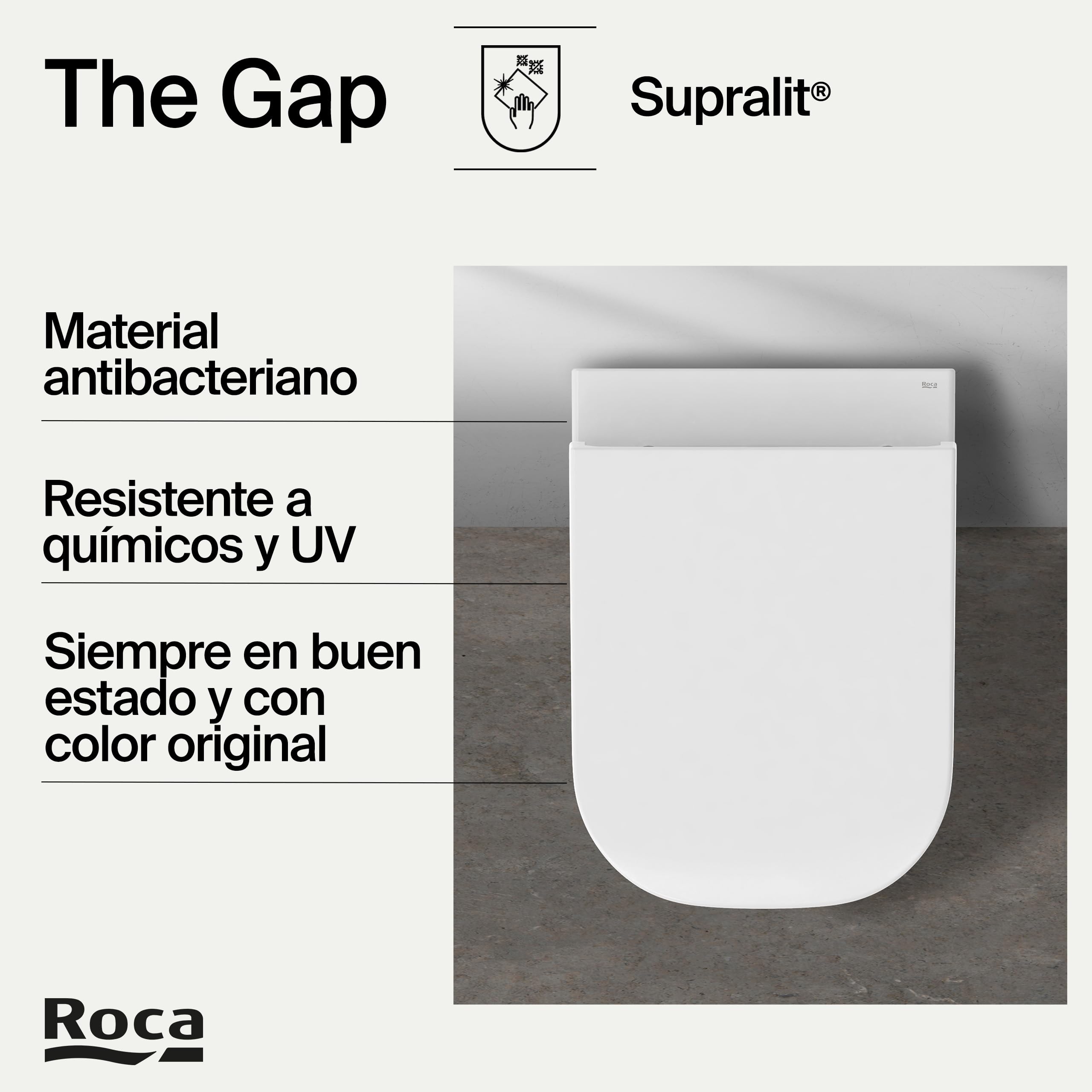 Roca The Gap - Tapa y asiento de Supralit para inodoro de tanque bajo con caída amortiguada, tapadera de WC original con ajuste perfecto, recambio de tapa de váter resistente, blanco, A80147000B