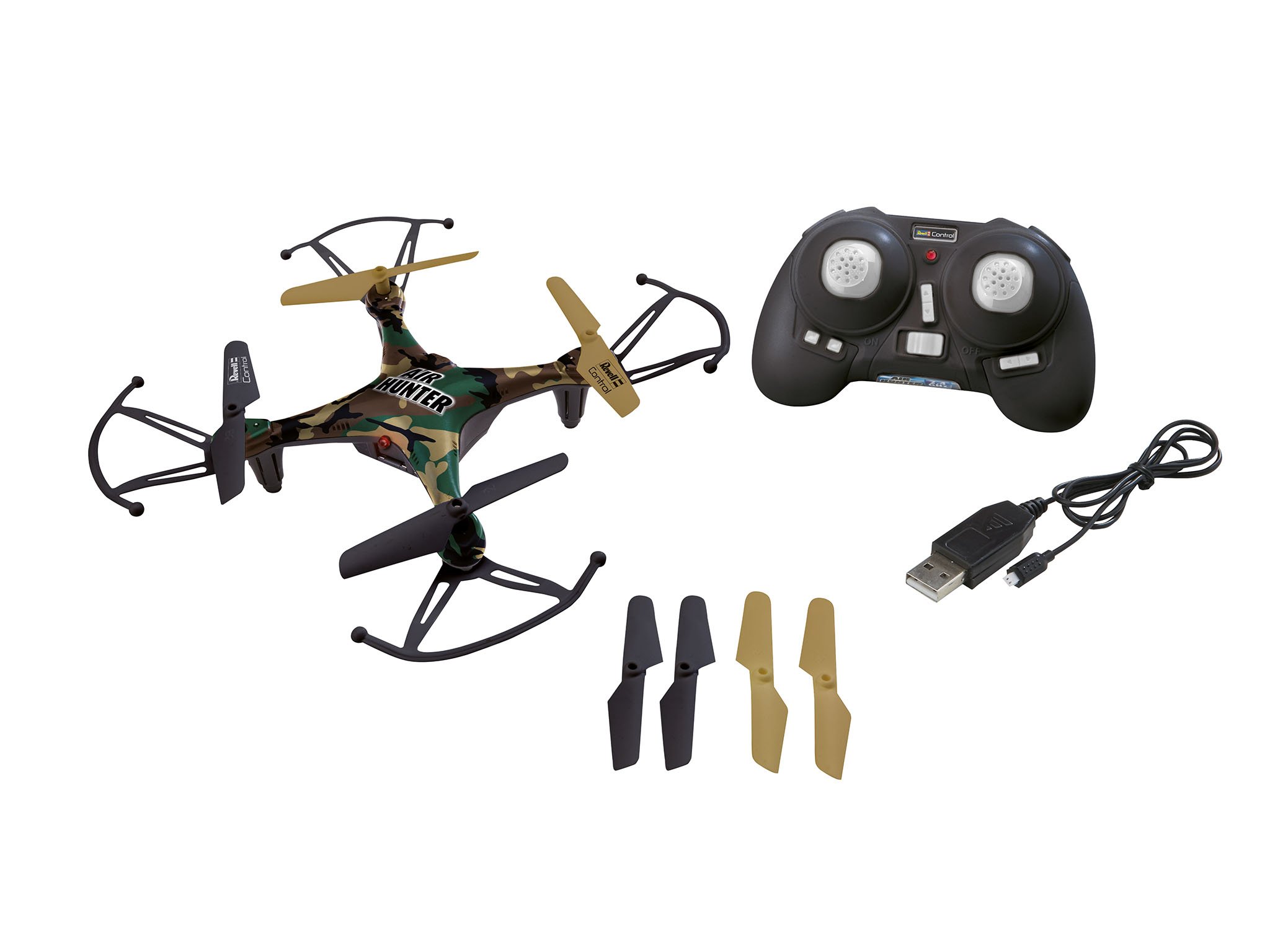 Revell RC Quadrocopter "Air Hunter" | zdalnie sterowany samolot | 3 poziomy prędkości | funkcja Flip | Tryb Headless | akumulator LiPo i kabel USB do ładowania | wygląd kamuflażu | od 12 lat