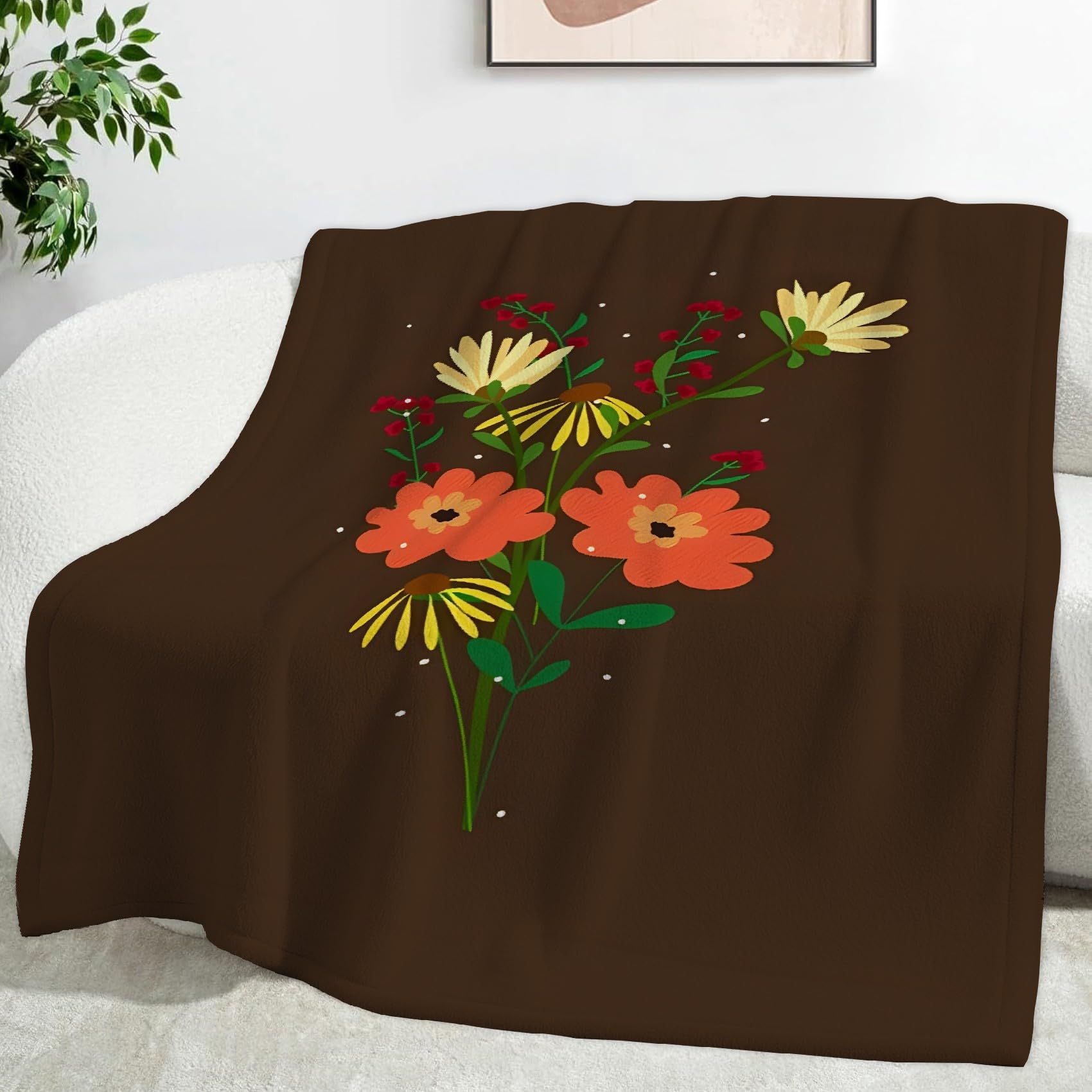 Ypthriline Flower Bouquet Blanket, Minimalist Style Microfiber Flannel Throw Blanket, Comfortable Soft Fluffy and Warm, Blankets for Beds, Sofas and Recliners, 230×270 CM