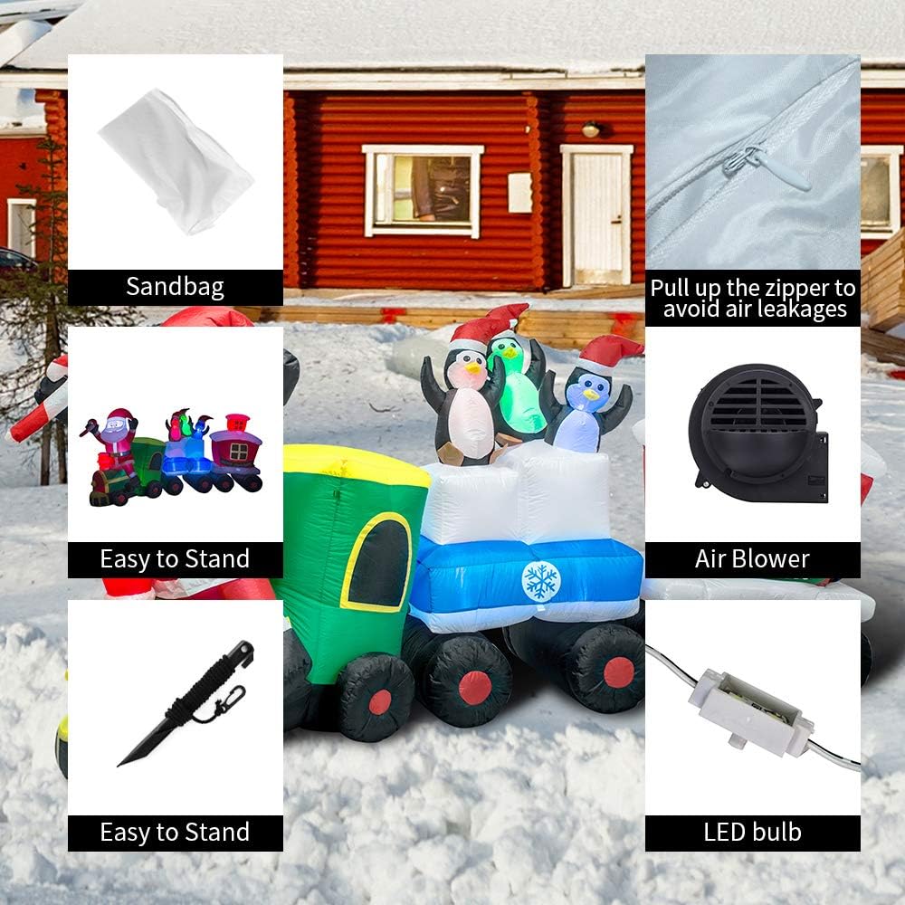 TRMESIA Christmas Inflatable Santa Train Decoration for Outdoor, 8ft Long Santa Claus Penguin Train Blow up Decoration with Flashing Lights Christmas Indoor Outdoor Yard Holiday Display Party Decor - Image 7