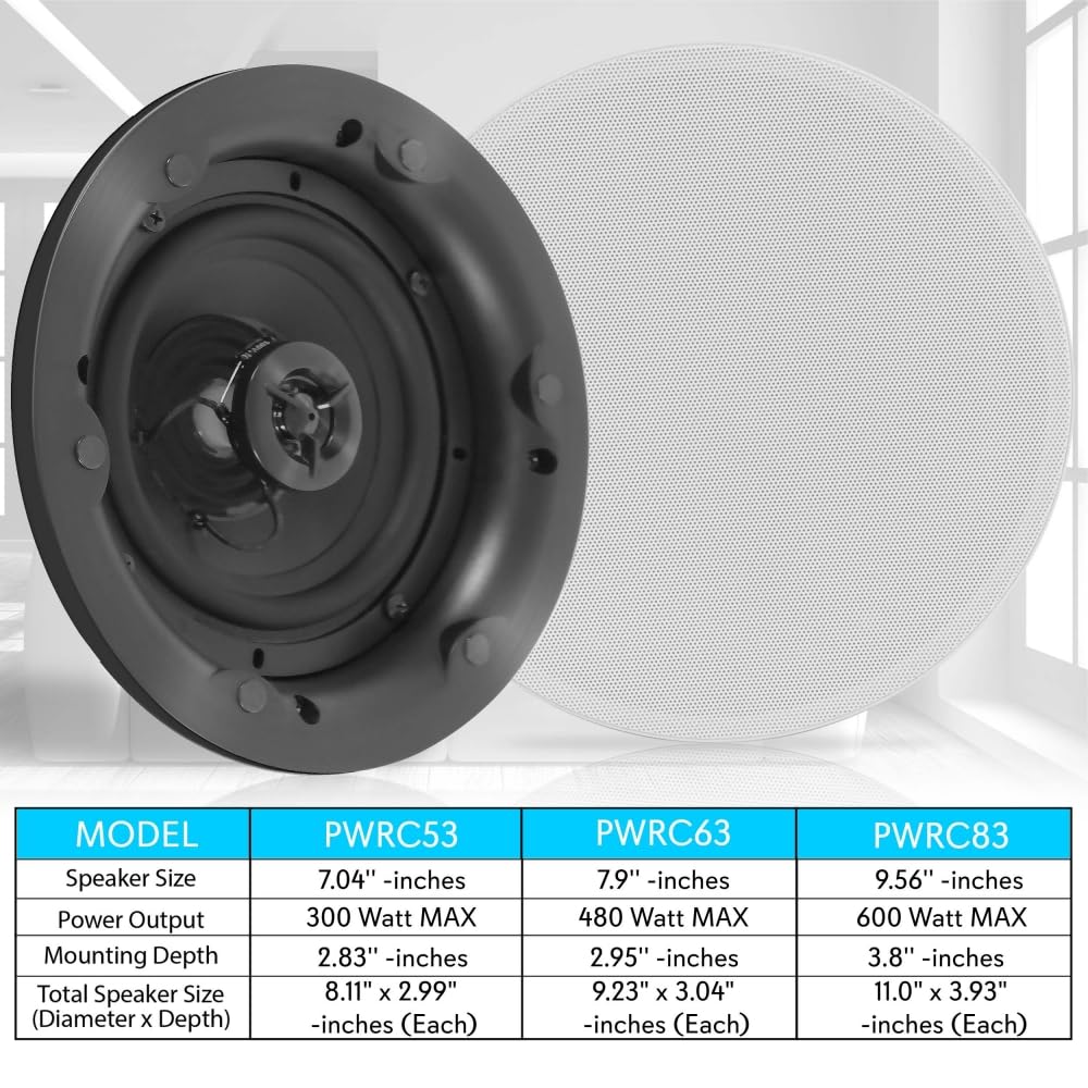 Pyle PWRC53 Paire de Haut-parleurs à Montage Mural et Plafond pour système Surround Domestique avec tweeter, 300 W, 13,3 cm (Blanc)