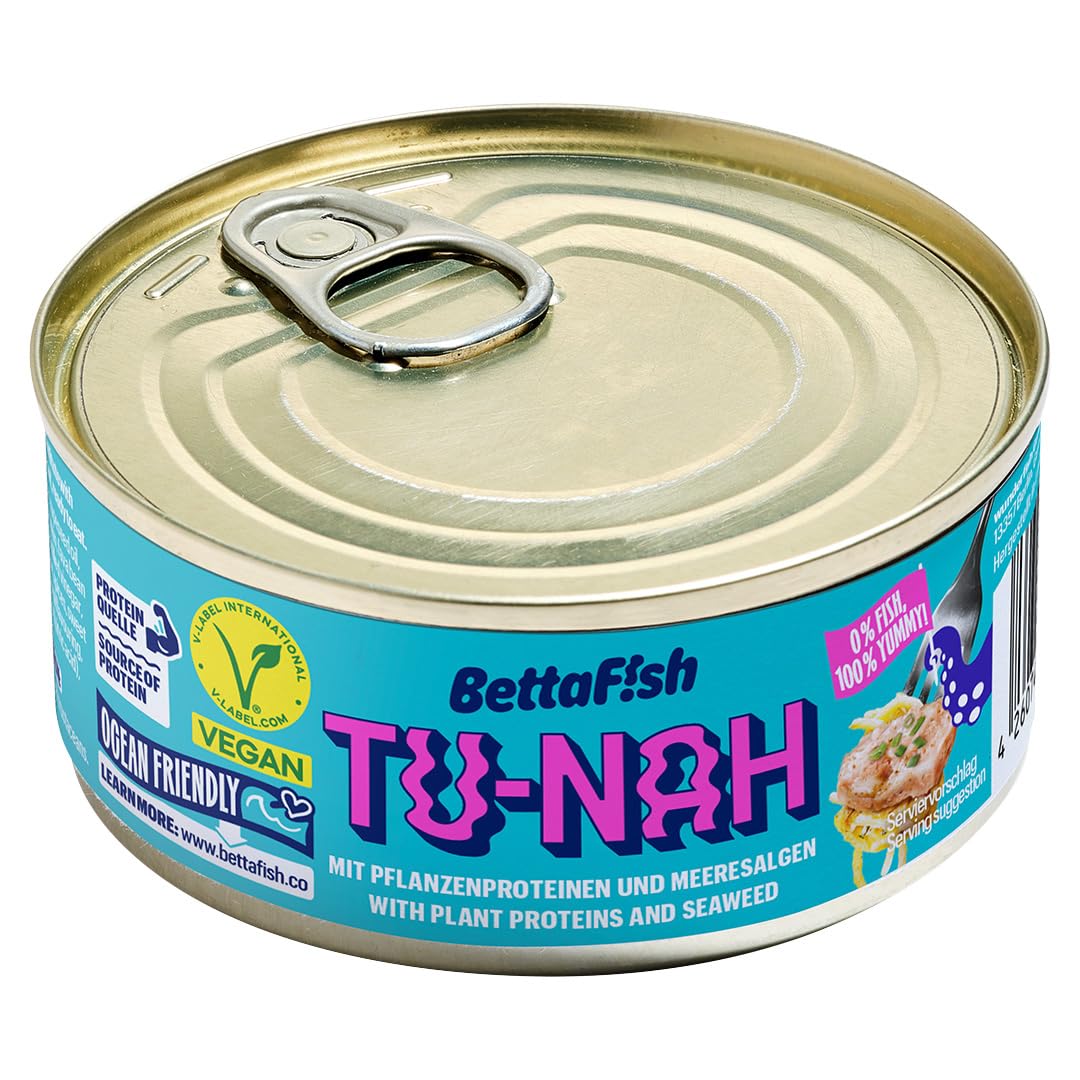 BettaF!sh TU-NAH - Repuesto para atún (6 x 140 g, sustituto vegano, rico en proteínas, Omega 3, vitamina B12, alternativa a pescado, sin soja, vegetariano