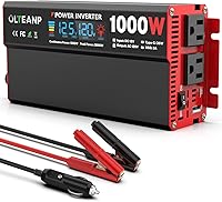 OLTEANP 1000W Power Inverter 12V DC to 120V AC Car Converter with LCD Display, 36W Type-C, 2 AC Outlets for Truck RV Camping Laptop