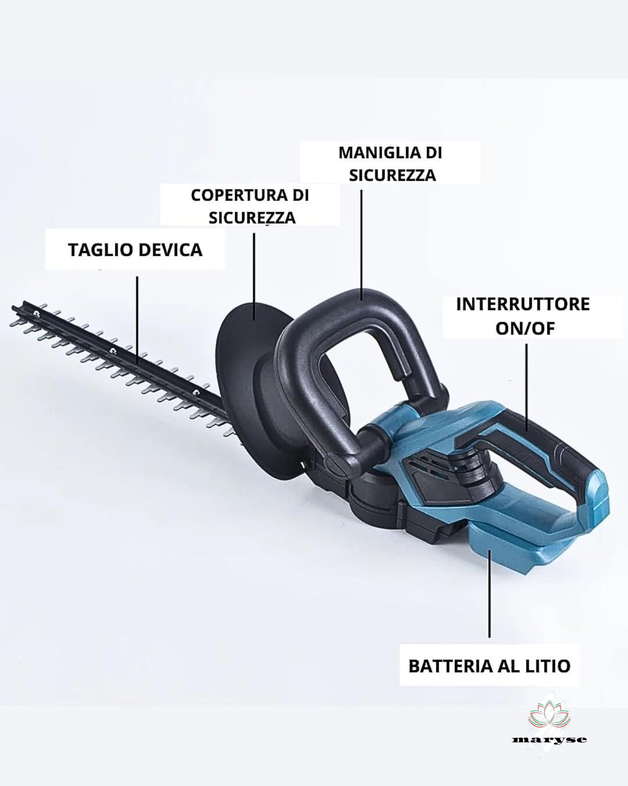 Tagliasiepe a Batteria con 2 Batterie Lunghezza di Taglio 510 mm, Leggero, Potente, Senza Fili - Ideale per Giardini e Siepi