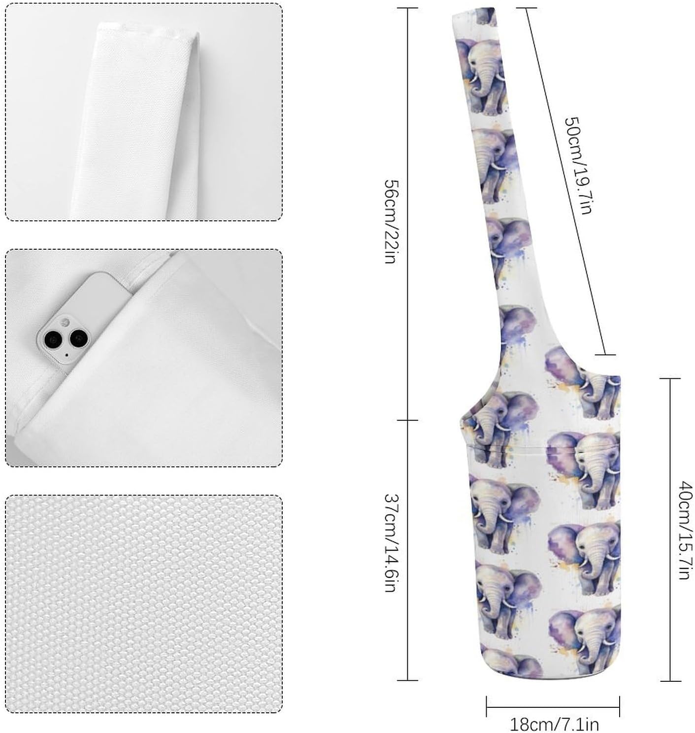 Yoga Mat Carrying Bag,Cute Elephant Watercolor Printed Women's Yoga Bag with Multi-Functional Storage Pockets,Large Yoga Mat Bag Fits Most Size Yoga Mats