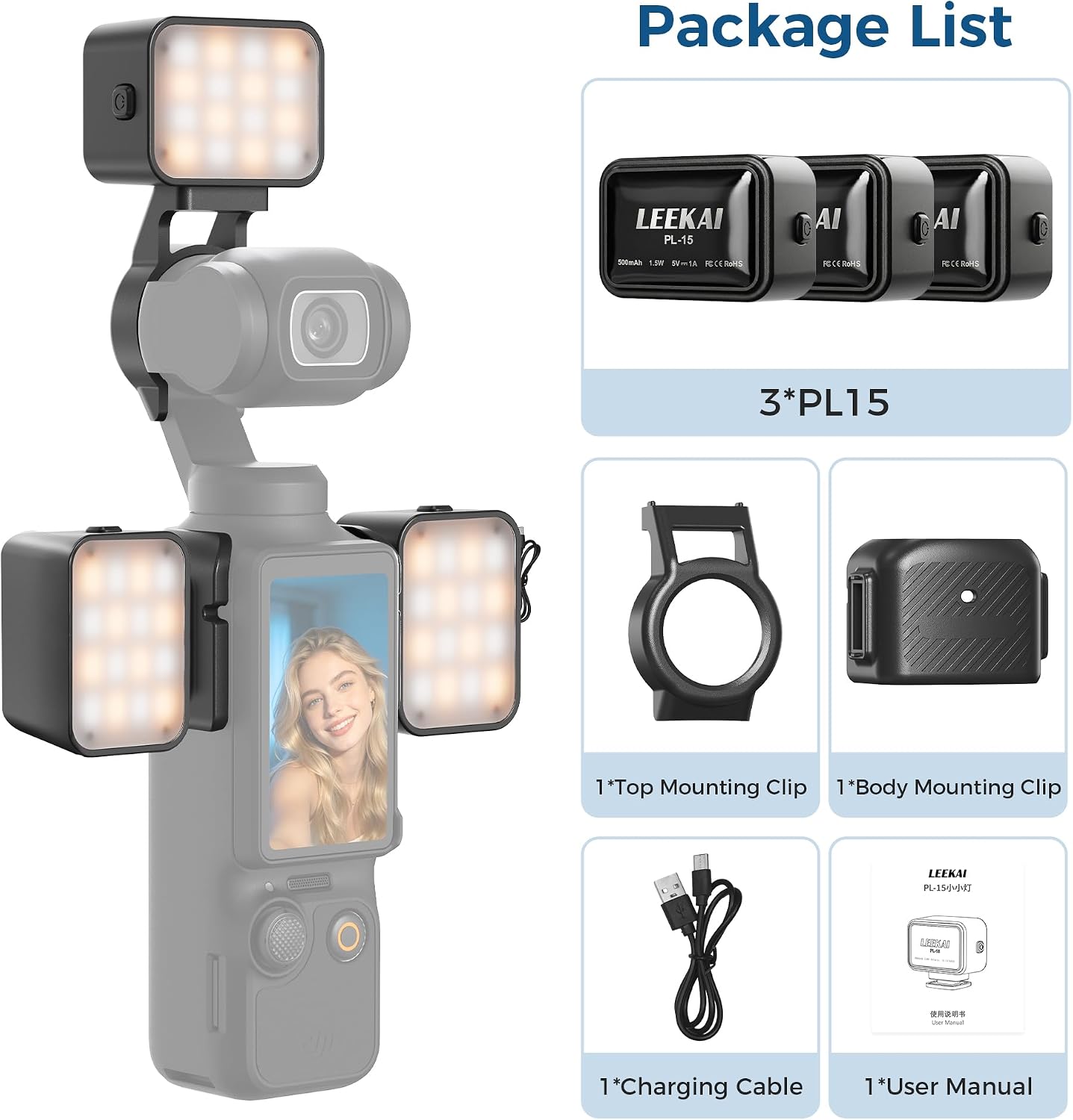 3PCS Magnetic Mini LED Video Light for DJI Osmo Pocket 3 & Xtra Muse
