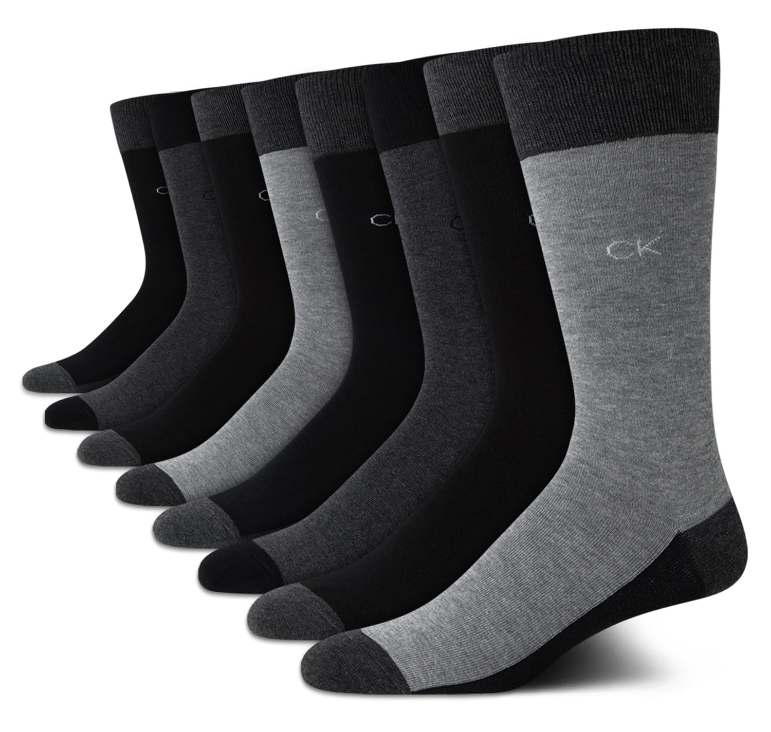 Calvin Klein Calcetines de vestir para hombre, paquete de 8 calcetines de algodón transpirable, calcetines largos casuales de trabajo para hombre (tallas 7-12)