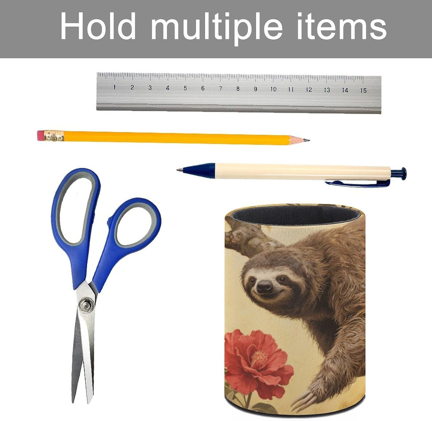 Round Sloth Flower Pen Holder for Desk Storage Remote Brush image 5