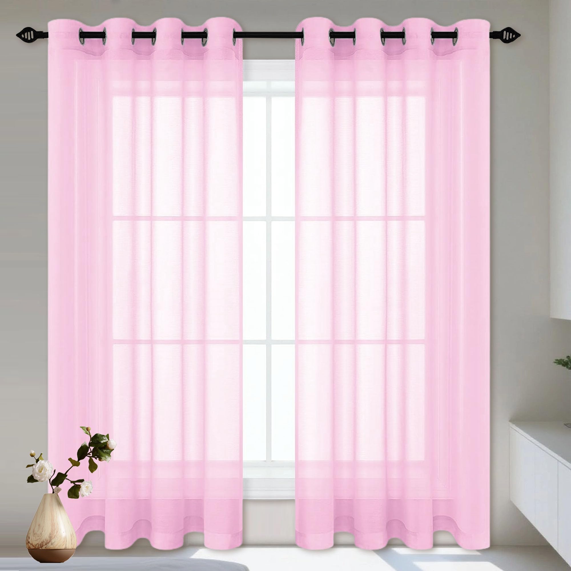 ミラーレース　カーテン　ピンク　幅150cm×丈218cm2枚 Amazon｜ミラーレースカテン 150 x 330 cm 外から見えにくい夜も透け