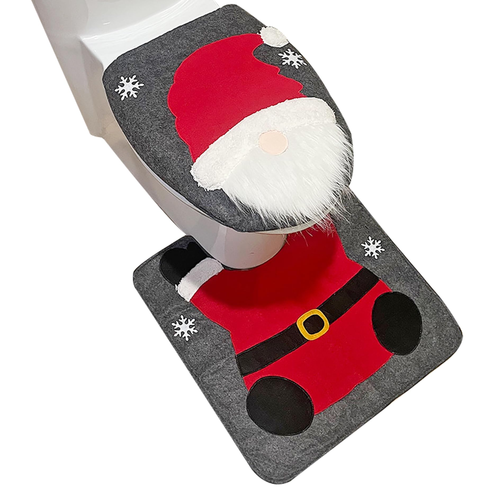 Hperu Faceless Santa Christmas Toilet Seat Cover And Rug Set Bathroom Decor Cute Cartoon Non Woven For Home Hotel Mall- Christmas Bathroom Set