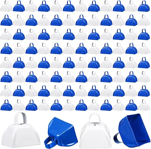 Miniatura 15 de Boao 100 cencerros de metal con asa para eventos deportivos, campanas de vaca pequeñas, campanas ruidosas, campanas de llamada para bodas