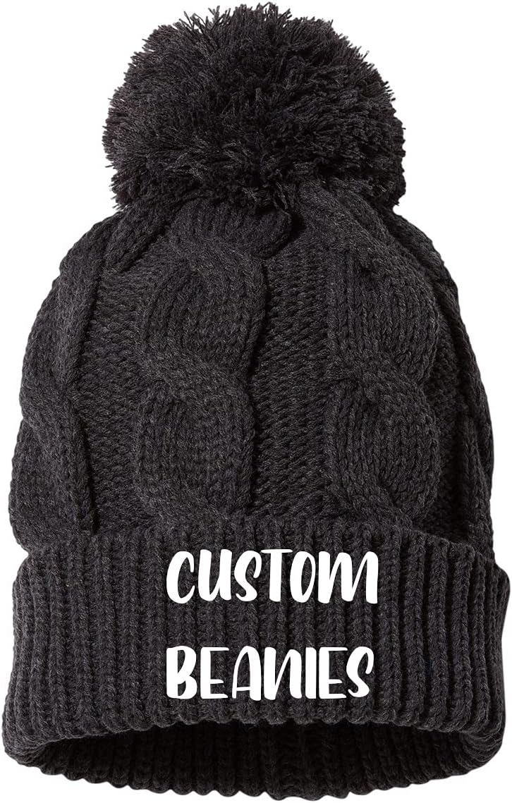 INK STITCH Unisex 141R Custom Stitching Twist Knit Beanie Pom Pom Hats