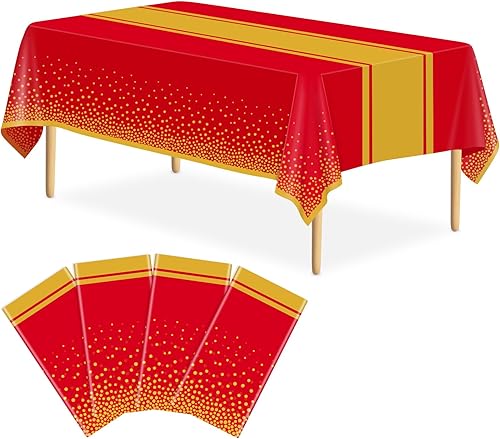 Miniatura 28 de Paquete de 2 Manteles Blancos y Dorados Decoraciones para Fiestas Mantel de Plástico Blanco Impreso Camino de Mesa Dorado 54 x 108 Pulgadas Cubierta
