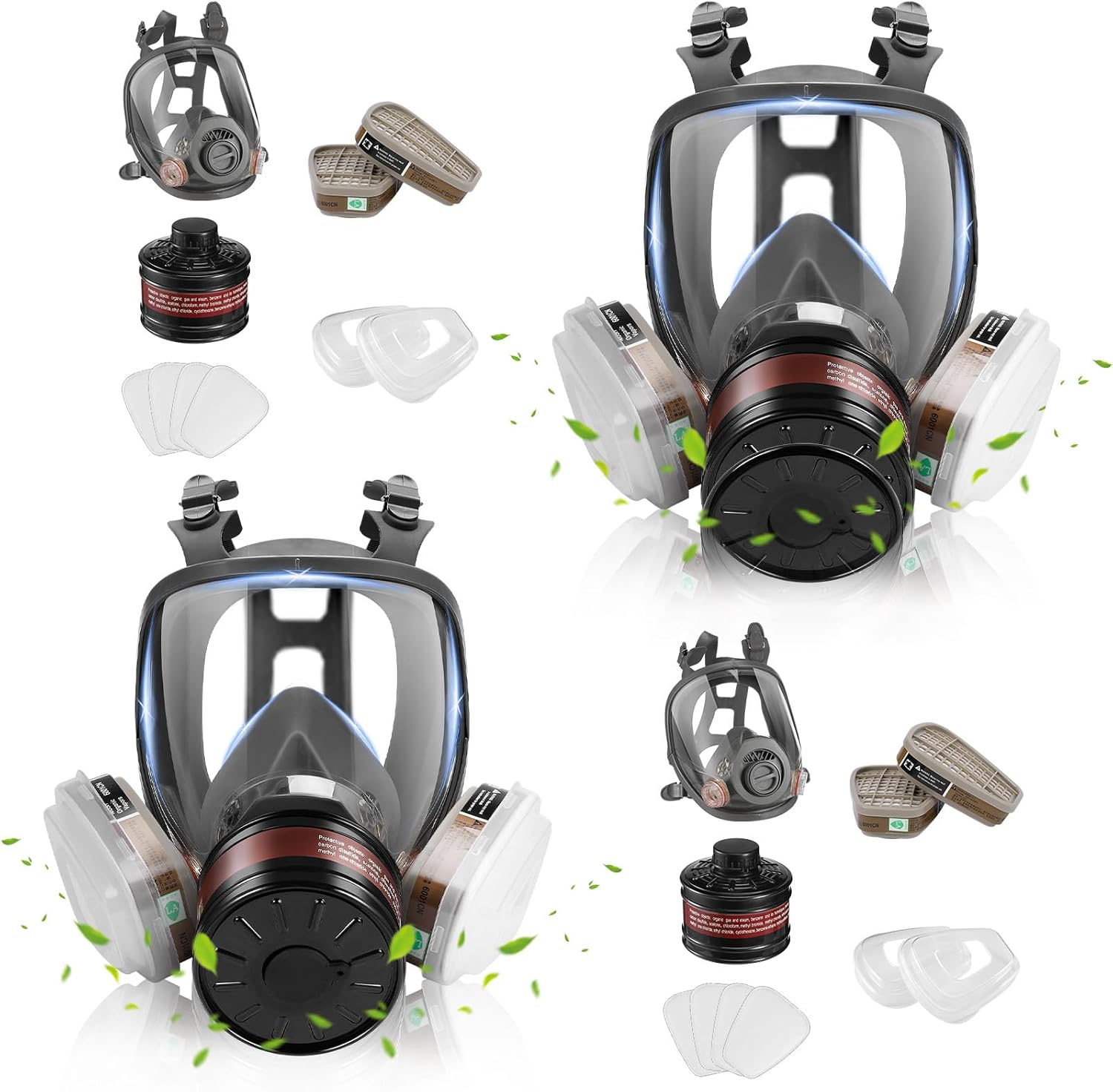 Full Face Respirator Mask, Gas Masks Survival Nuclear and Chemical, Gas Respirator with Activated Carbon Filters