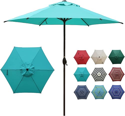 Abba Patio 9ft Patio Umbrella Outdoor Umbrella Patio Market Table Umbrella with Push Button Tilt and Crank for Garden, Lawn, Deck, Backyard & Pool, Turquoise