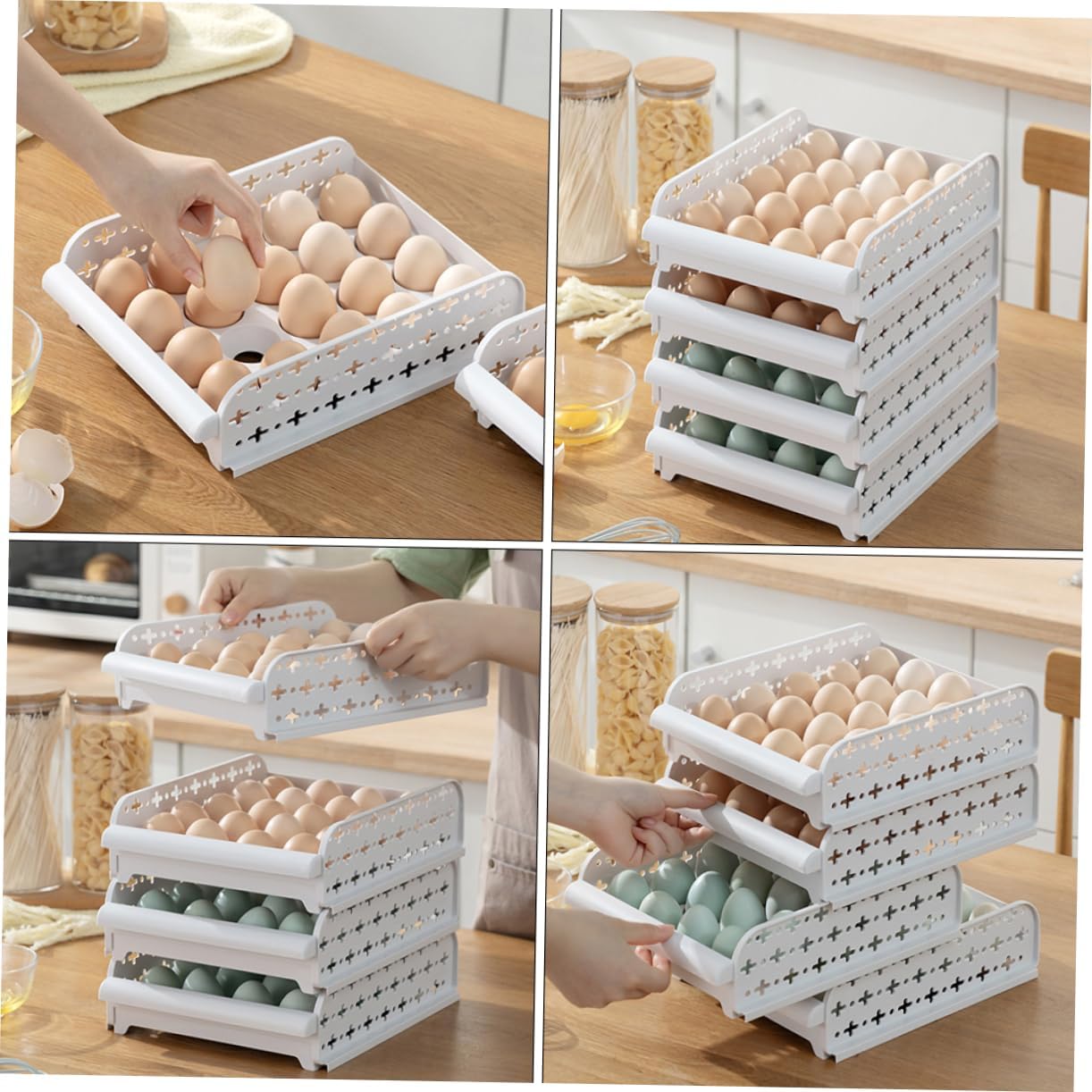 2-Pack 20-Compartment Egg Storage Container Drawer Style Refrigerator Egg Crisper Food Storage Case for Fresh