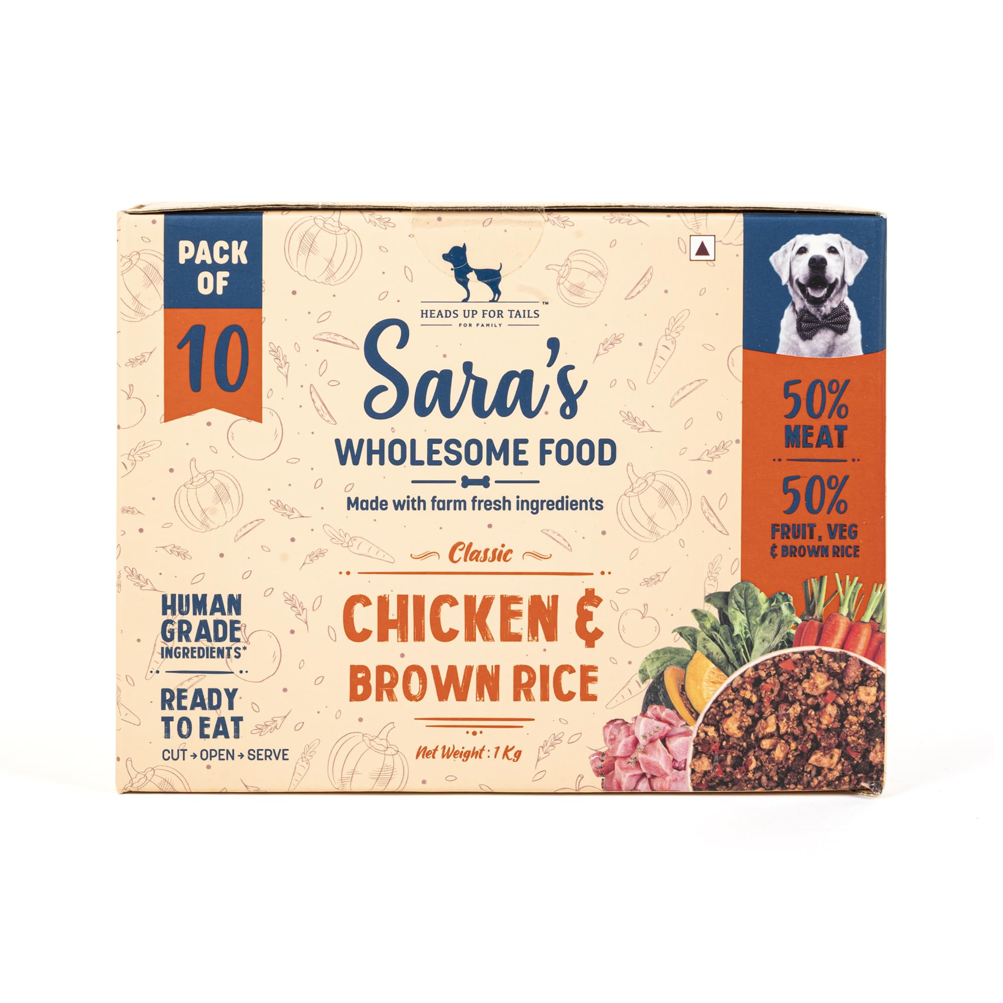 Heads Up For Tails Saras Wholesome Food - Classic Chicken and Brown Rice Dog Food, No Added Colours, Preservatives Free |Suitable for All Breeds - 100Gm, Pack of 10 for All Life Stages (B0CKZF9X7V) Amazon Price History, Amazon Price Tracker