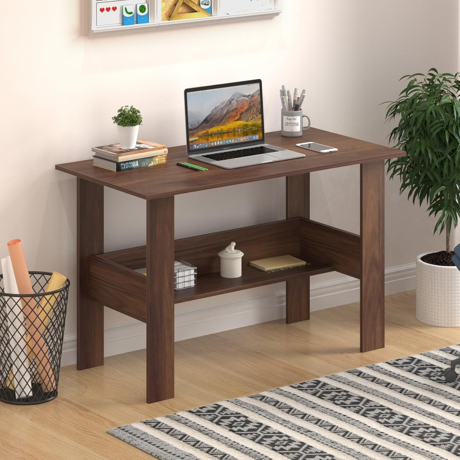Furniture Café Modern Computer Desk with Storage Shelf – Study Writing Table for Home Office and Bedroom (Wenge)-image-40
