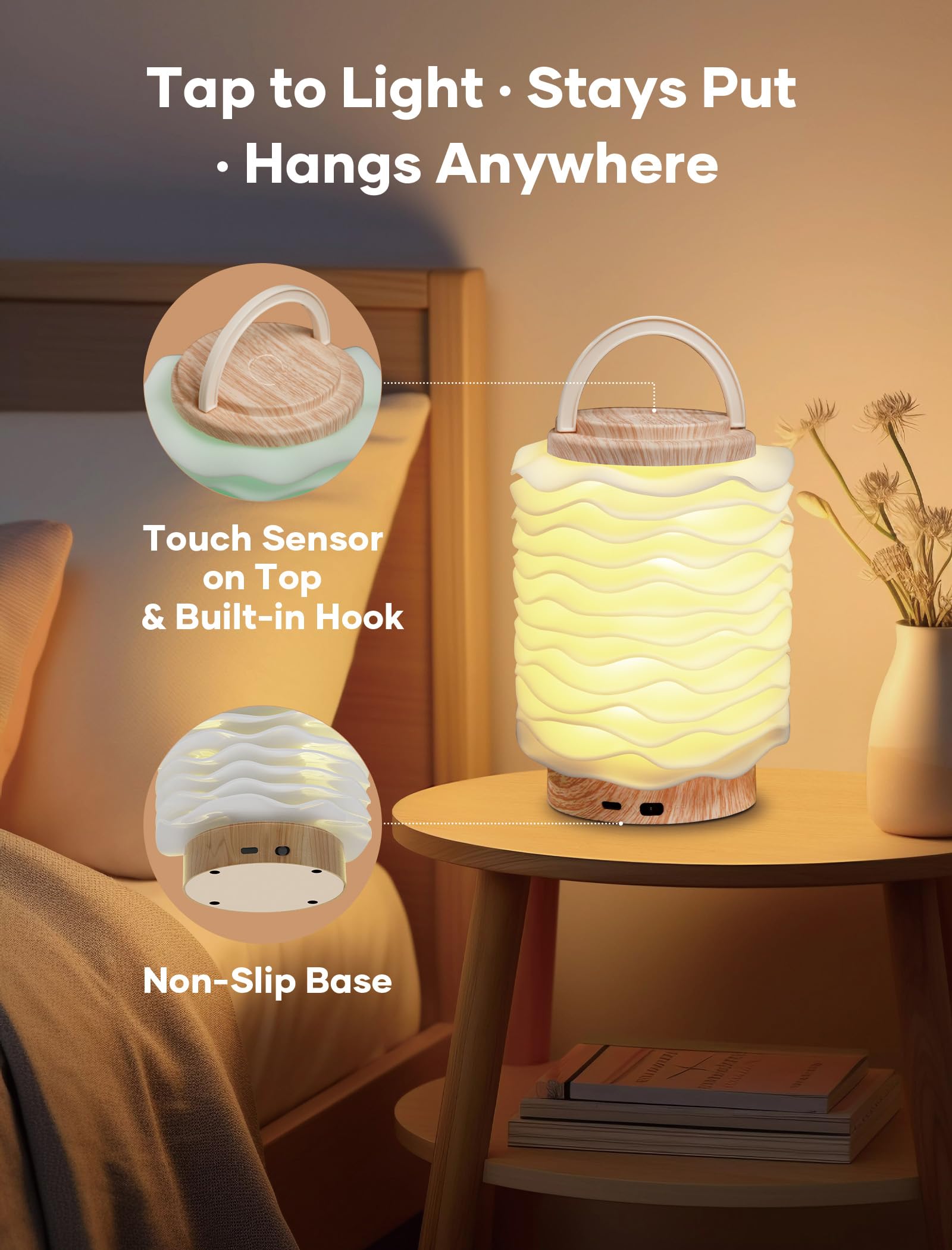 Luz nocturna táctil, lámpara de mesa portátil con 3 modos de color y atenuación continua, lámpara de noche ligera para dormitorio, guardería, oficina