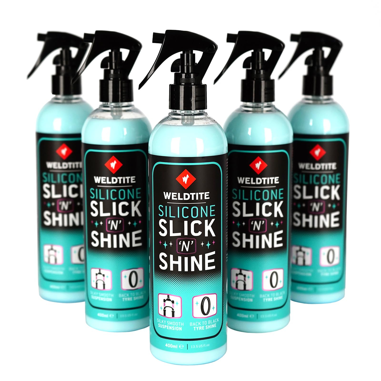 WELDTITE Silicone Slick 'N' Shine Spray Spray Pneu Pneu & Lubrifiant Suspension pour Vélos 400 ml