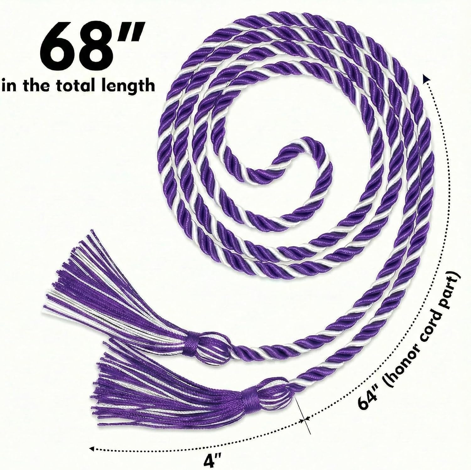 24 Pack Graduation Honor Cords with Tassels - 68 Inch Braided Cords Bulk for High School College University - Bachelor, Master, Doctoral Ceremony (Purple and White)
