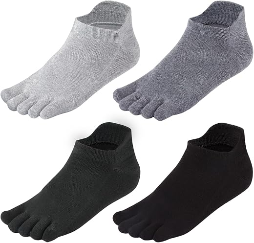 Meaiguo Toe Socks No Show Running Five Finger Crew Socks for Men Women 4 Pack