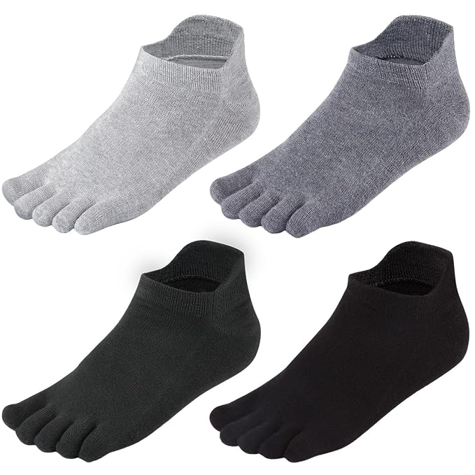 Meaiguo Toe Socks No Show Running Five Finger Crew Socks for Men Women 4 Pack