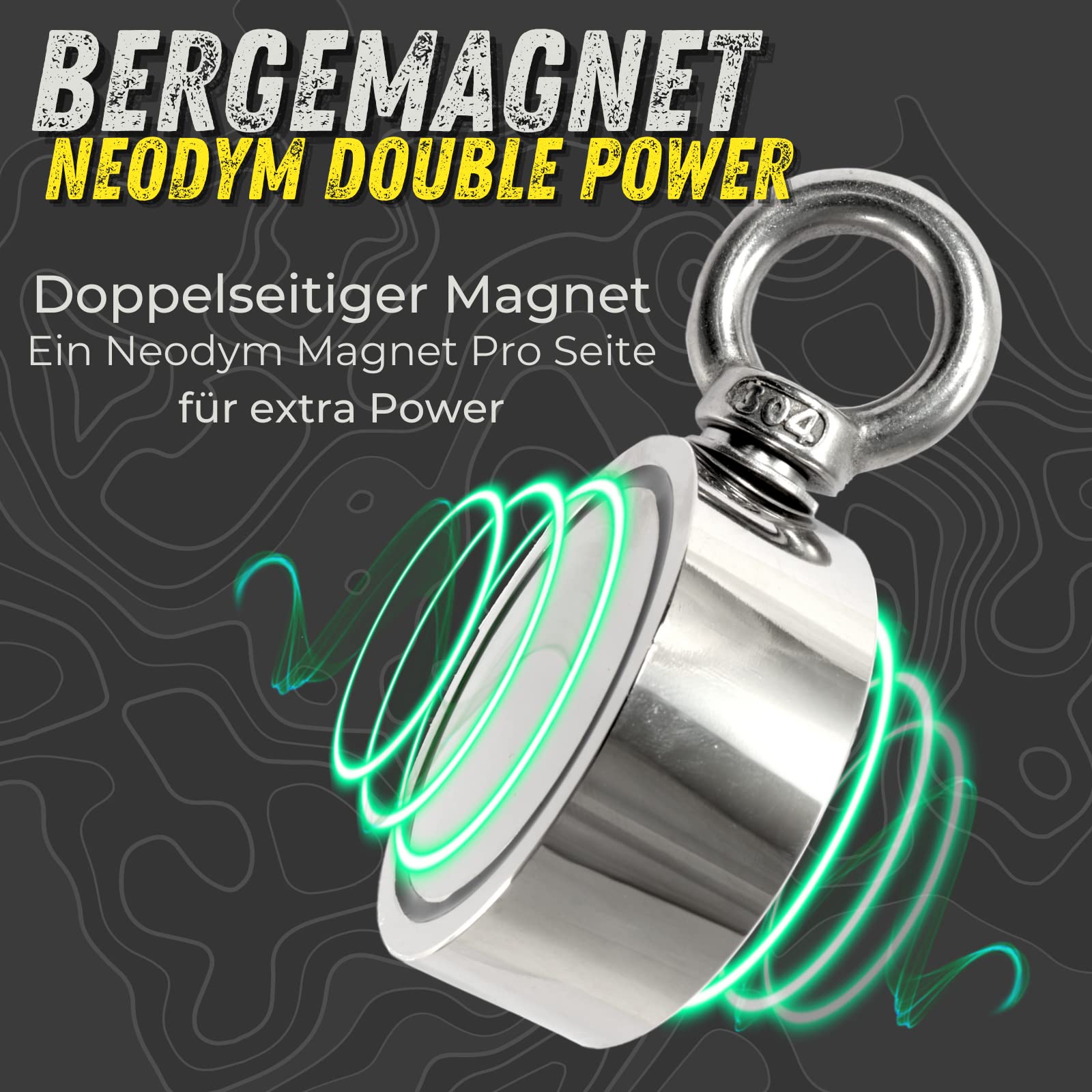 Magnes neodymowy z linką 20 metrów, 75 mm, 420 kg, zestaw magnesów wędkarskich, walizka transportowa – magnes oczkowy, super mocny – magnesy do wędkarstwa magnetycznego – magnesy do doniczki... (zestaw walizki)