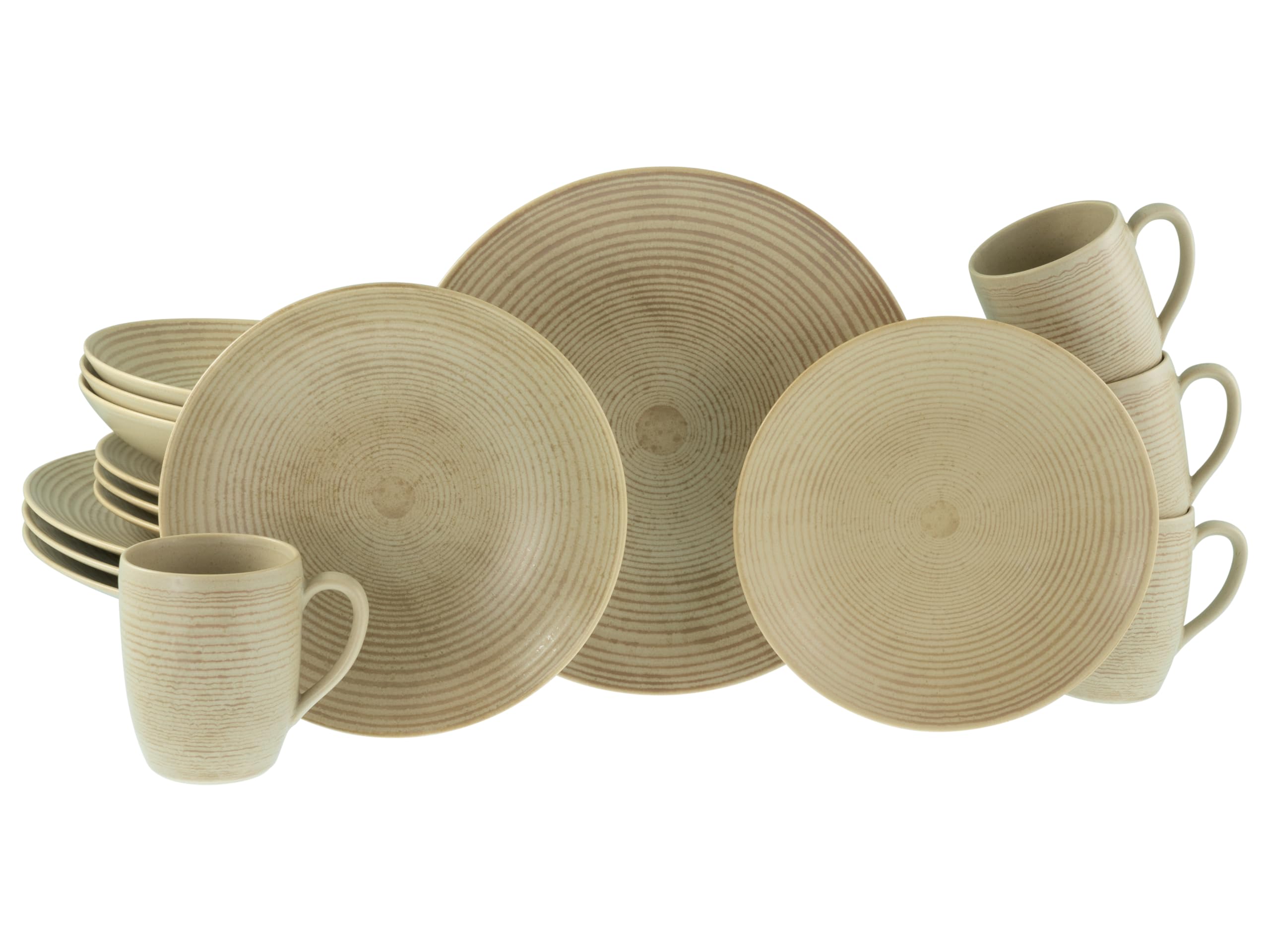 CreaTable, 20891 Série Catania Sand Service de table 16 pièces pour 4 personnes, en grès, passe au lave-vaisselle et au micro-ondes, fabriqué au Portugal